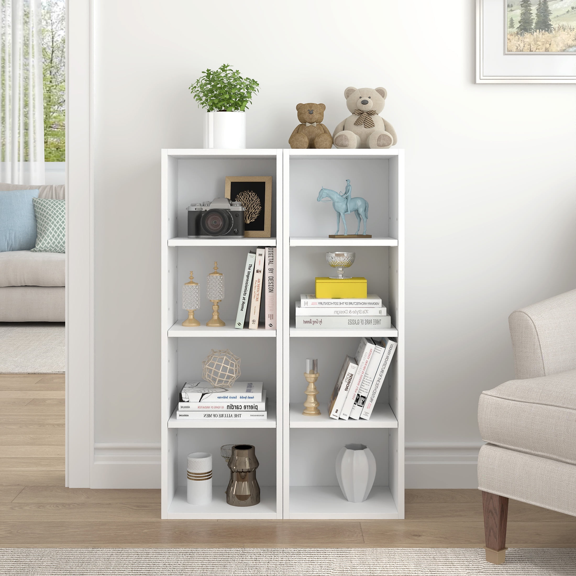 PORKISS 8-Tier White Bookshelf, Wood Open Display Bookshelf with Adjustable Shelves, Tall Narrow Bookcase with Slim Storage, Modern Book Display Shelf Media Tower Rack for Living Room, Home Office - Image 10