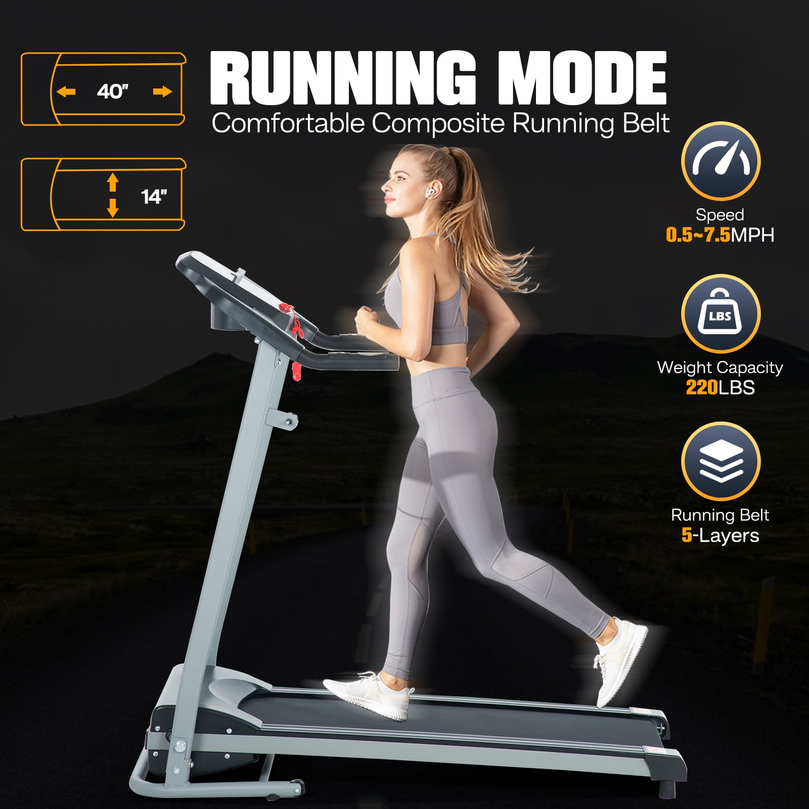 Aukfa Folding Treadmills for Home, 2.5 HP Running Machine Treadmill, 265 lbs Capacity, Silver - Image 5