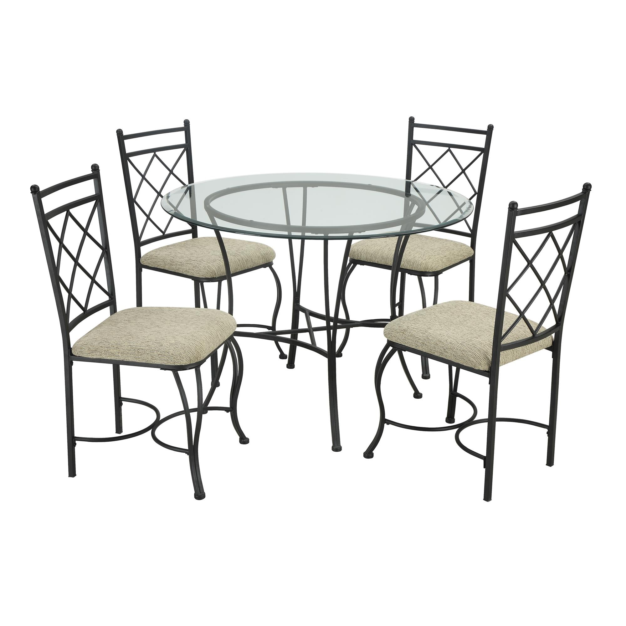 DHP Traditional Glass Top Metal 5-Piece Dinette, Black/Beige - Image 7