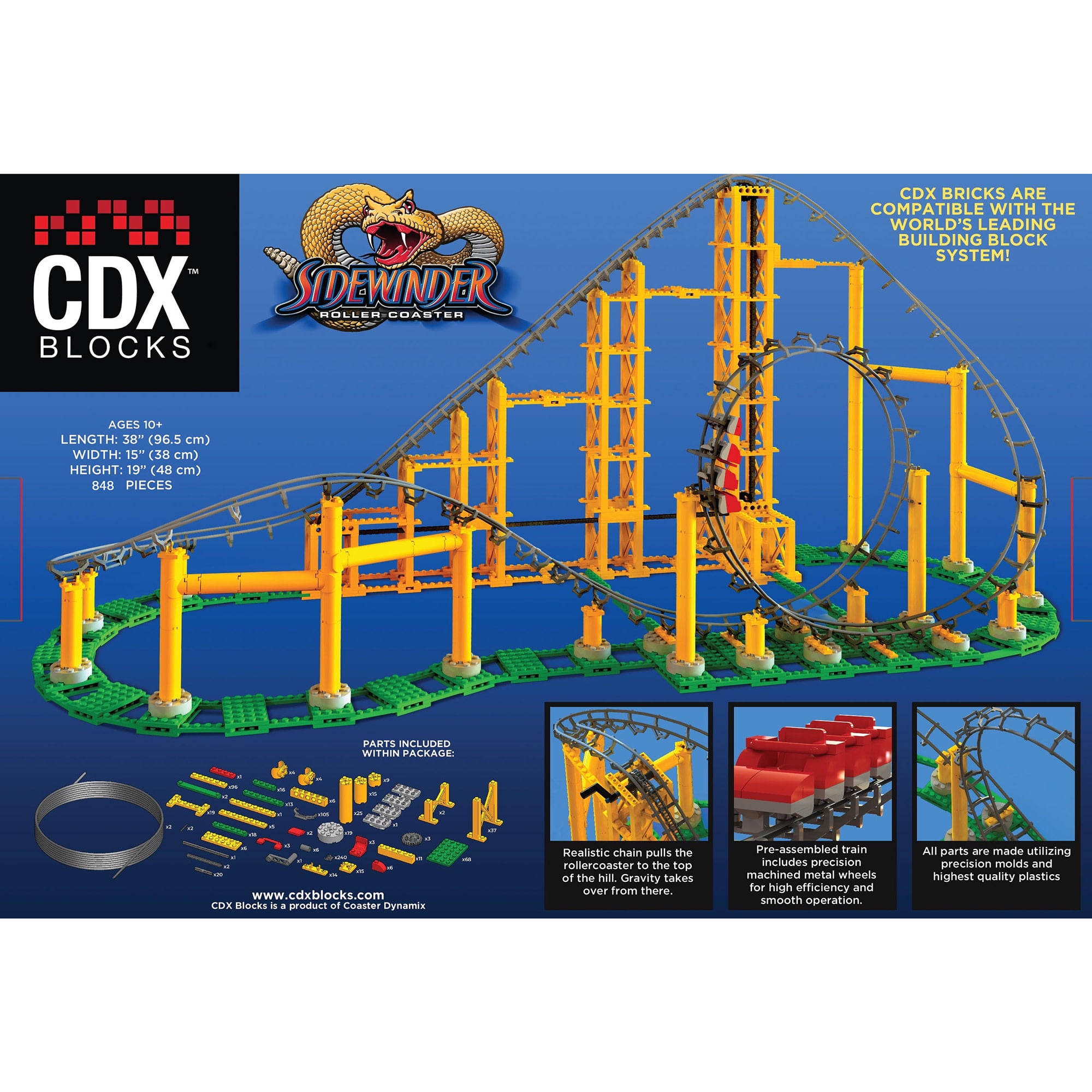 CDX Blocks: Sidewinder - 825 Pieces, Building Brick Set, Gravity Powered Looping Coaster Model, Promotes STEM Learning - Image 6