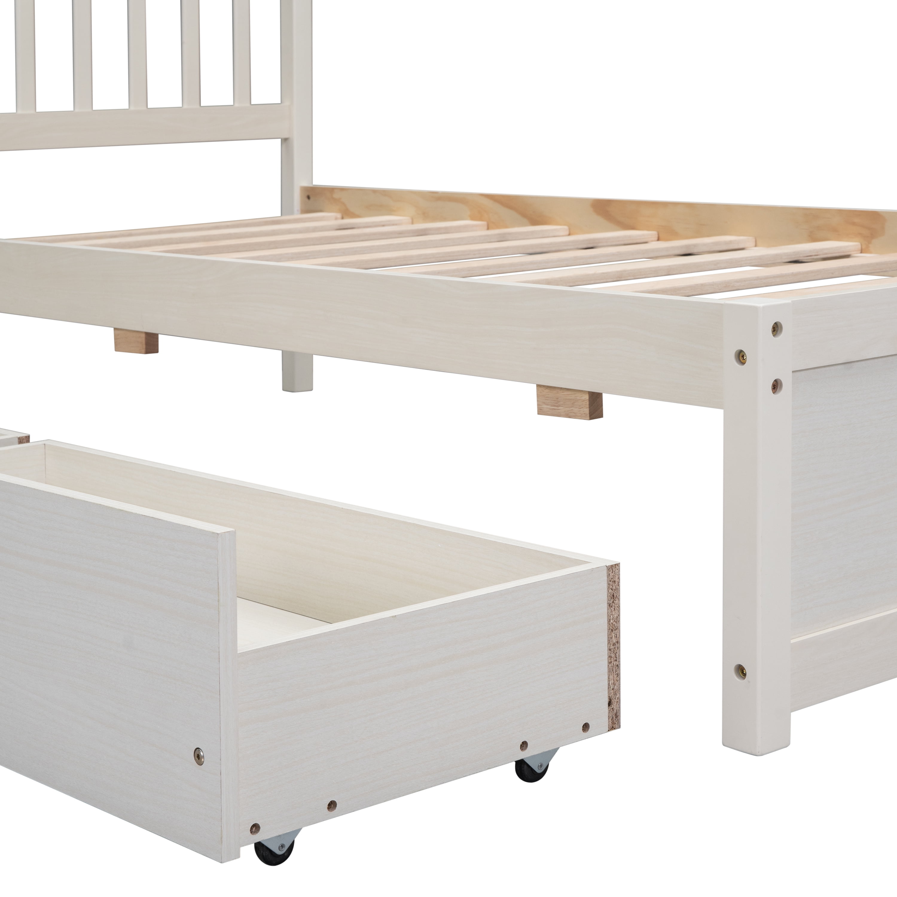 Miniyam Wood Twin Bed with Storage Drawers for Kids and Teens, White - Image 5