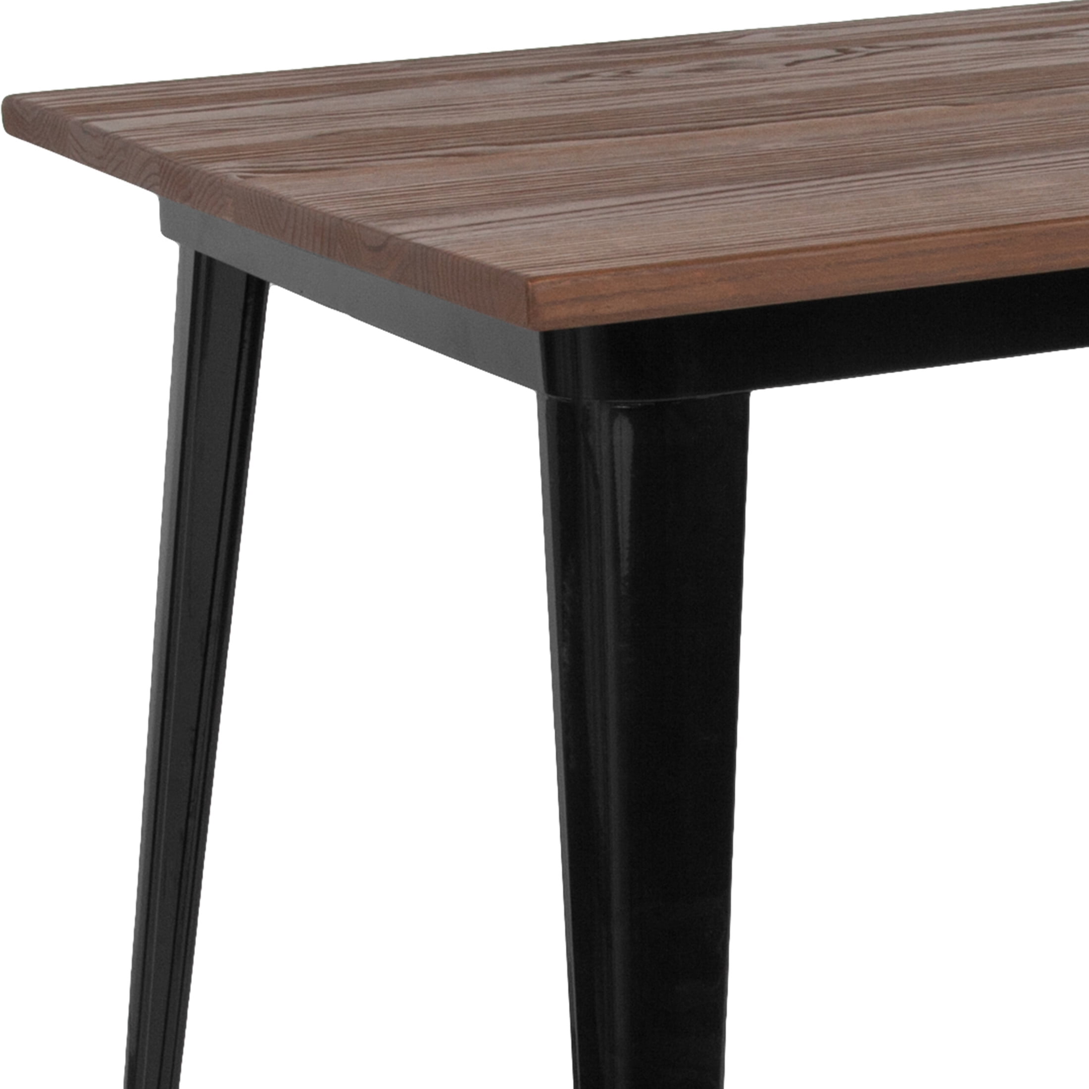 Flash Furniture Kenneth 30.25" x 60" Rectangular Black Metal Indoor Table with Walnut Rustic Wood Top - Image 2