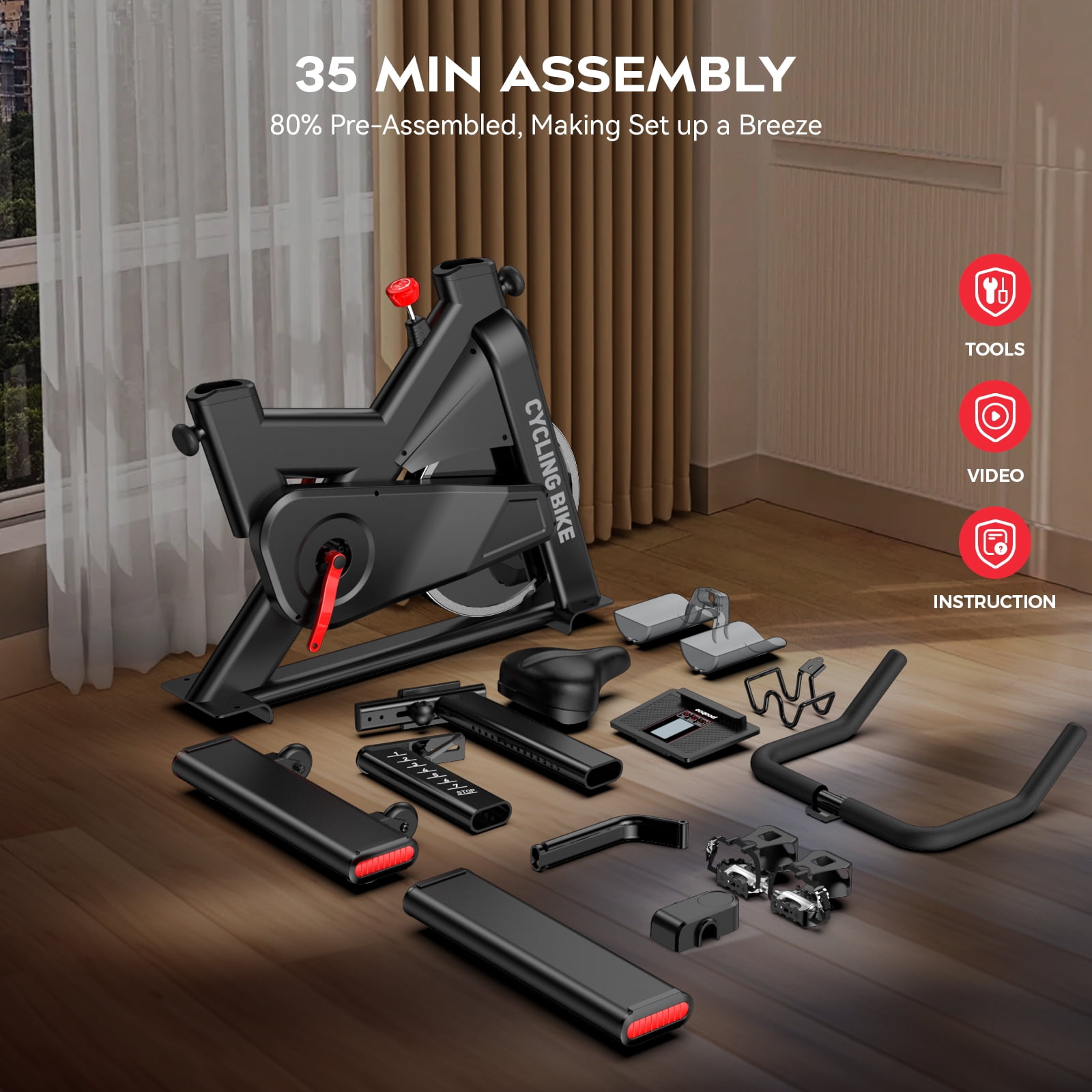 TOSSFD Magnetic Exercise Bike for Home Gym - 40 lbs Flywheel, 380 lbs Weight Capacity, Commercial Grade Indoor Cycling Bike, Stationary Bike with LCD Monitor & APP - Image 9