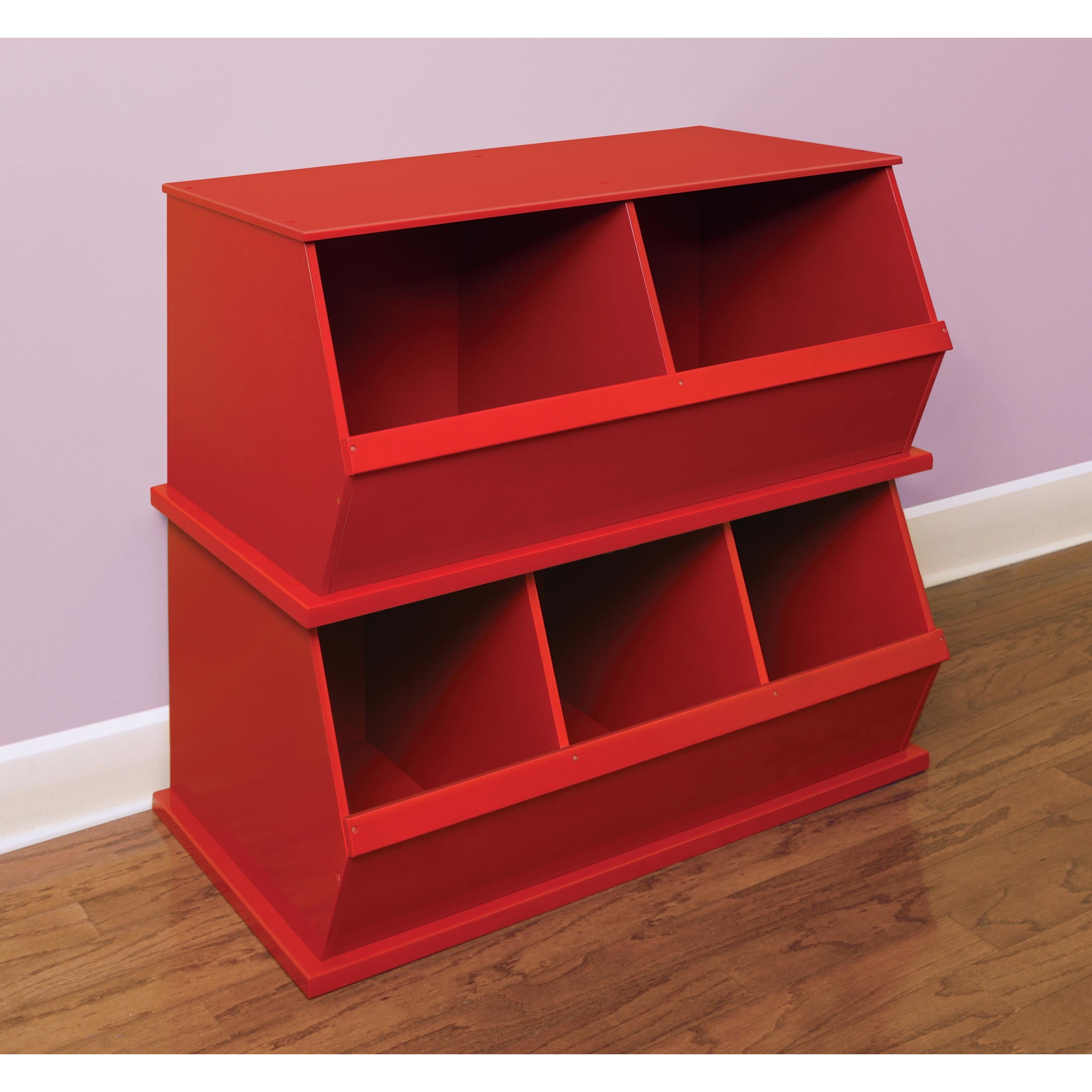 Badger Basket Children's 2-Bin Stackable Wooden Storage Cubby 5.3 Cu ft. – Red - Image 5