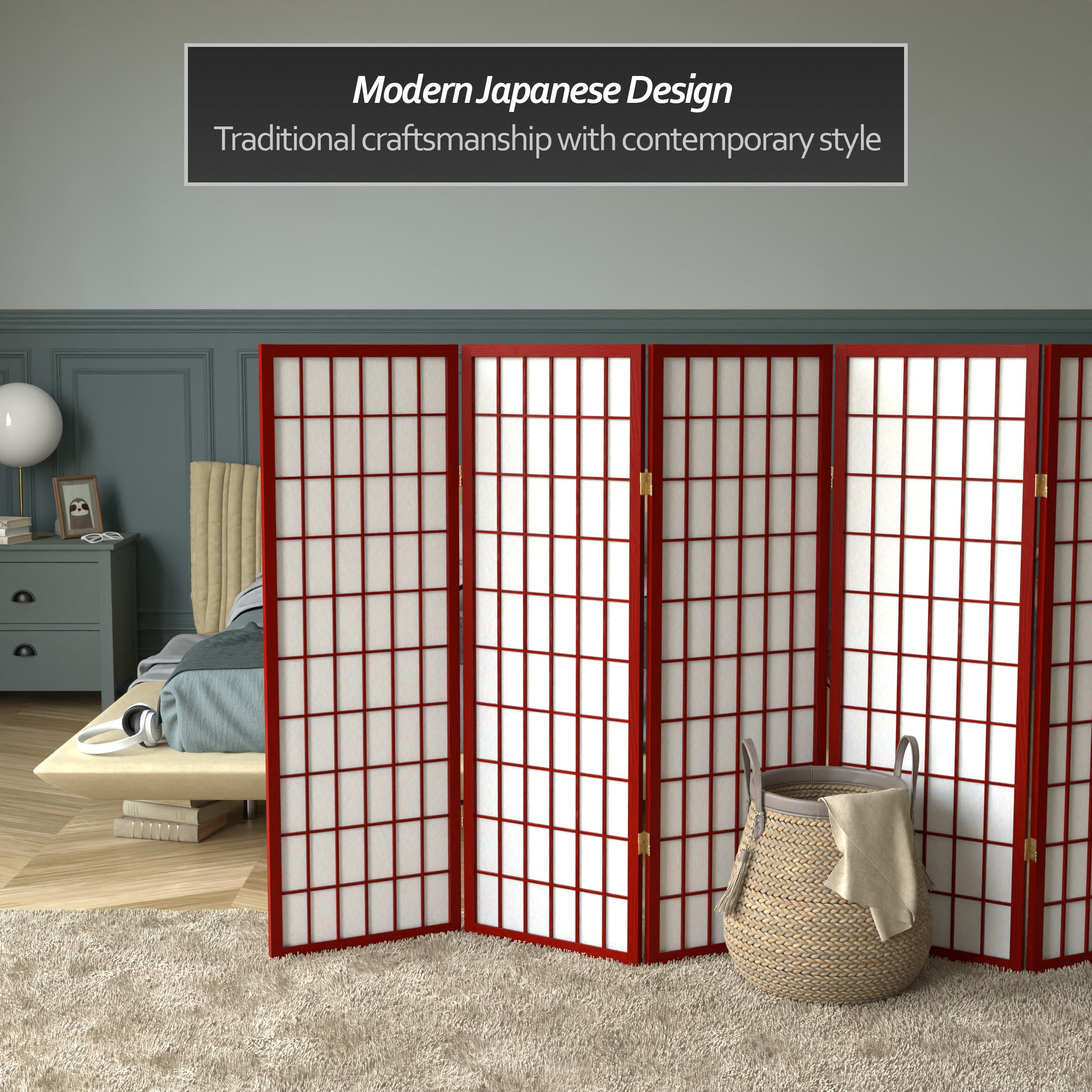 Red Lantern 4 ft. Short Window Pane Shoji Screen - Rosewood - 8 Panels - Image 2