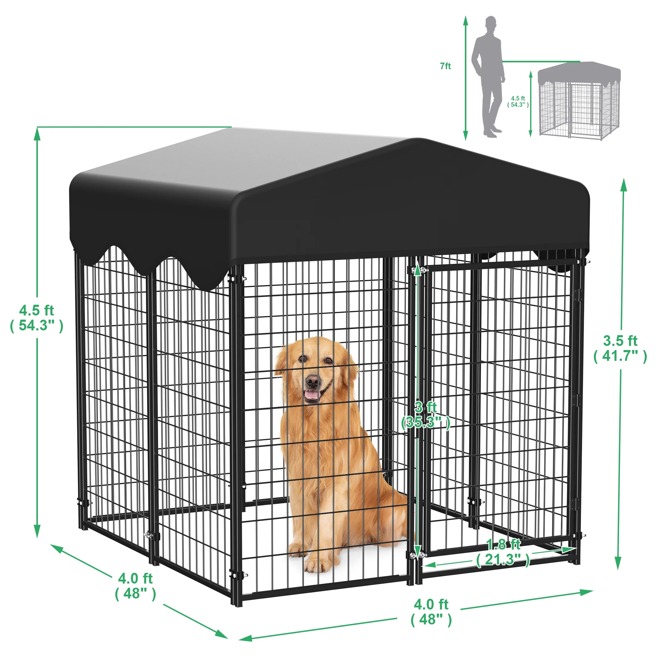 Monasem Dog Kennel with Roof,4.2ft x 4ft x 4.5ft Outdoor Dog Fence with Waterproof UV-Resistant Cover - Image 5