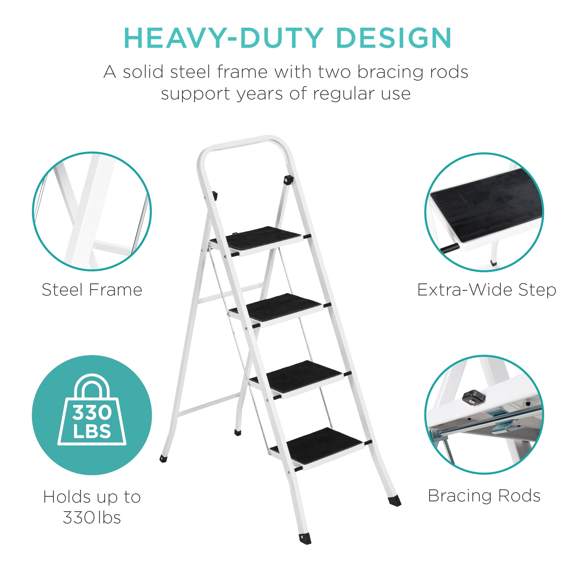 Best Choice Products 4-Step Portable Folding Steel Ladder w/ Hand Rail, Wide Platform Steps, 330lbs Capacity - Image 2