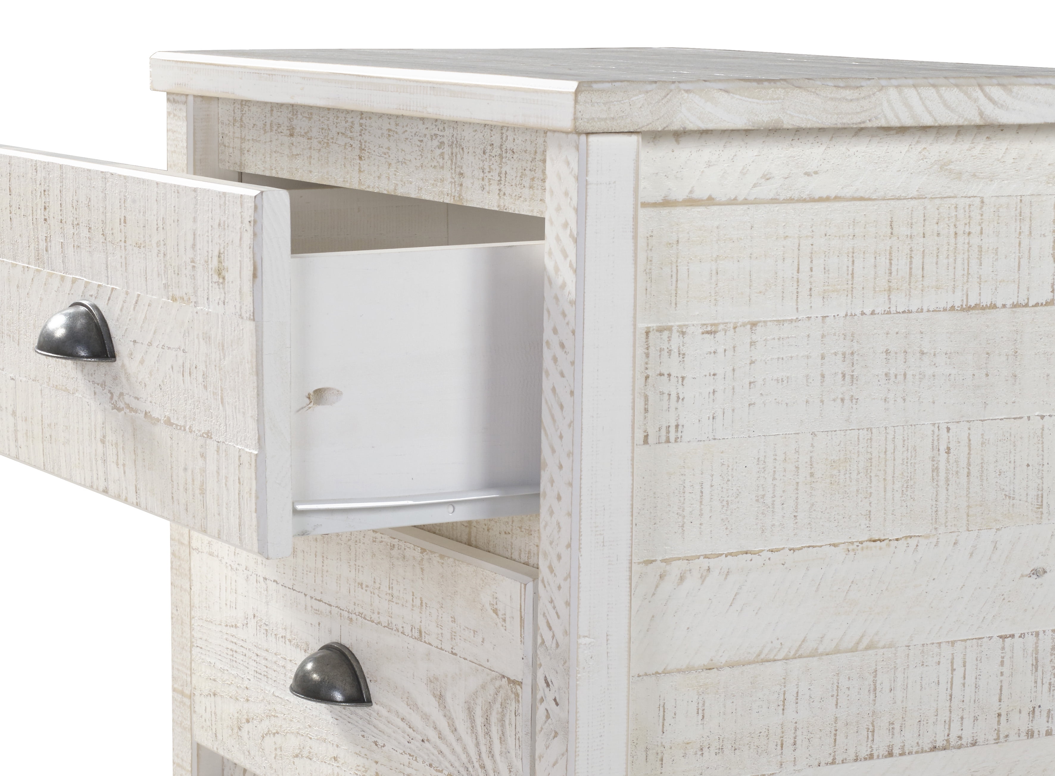 Camaflexi Baja Wood 2 Drawer Nightstand with Metal Pulls, Shabby White - Image 6