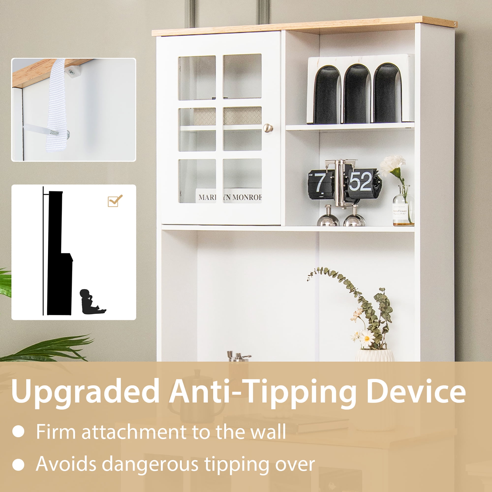 Costway 72'' Freestanding Pantry Cabinet Kitchen Buffet Sideboard Hutch with 3 Doors White - Image 6