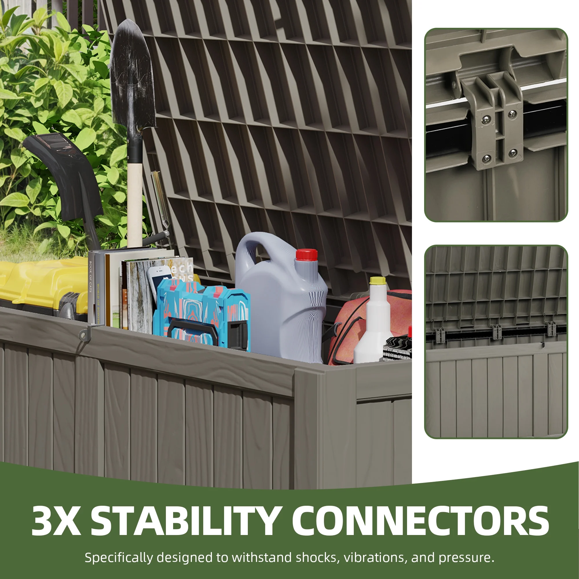 120-Gallon Light Brown Outdoor Storage Box - Weather-Resistant Resin Bin for Toys, Tools, and Blankets with Extra Seating and Easy-Move Handles - Image 6