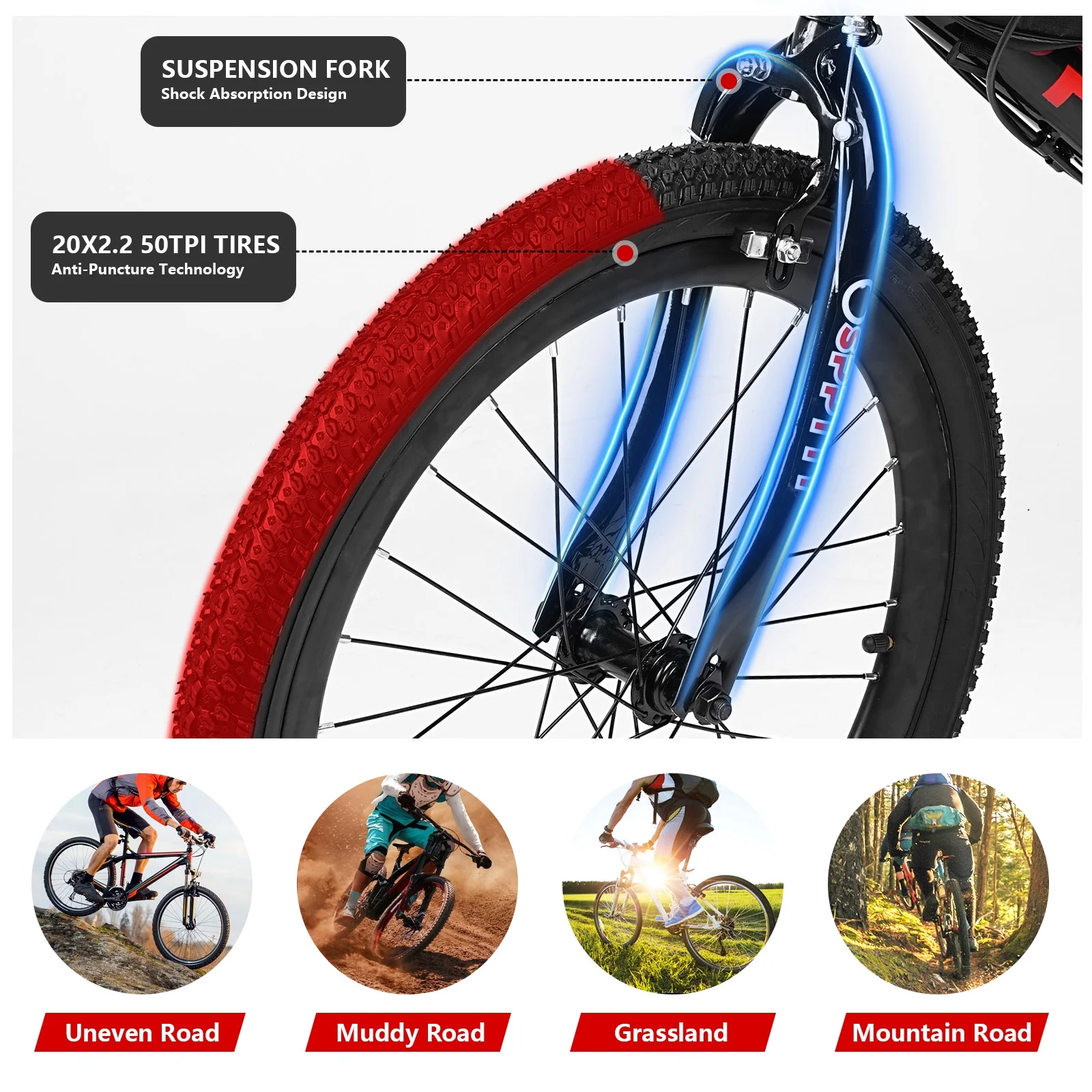 20-24 inch Bike,6-Speed Mountain Bike for Men Women Boys Girls,Comfort Saddle,Red - Image 3