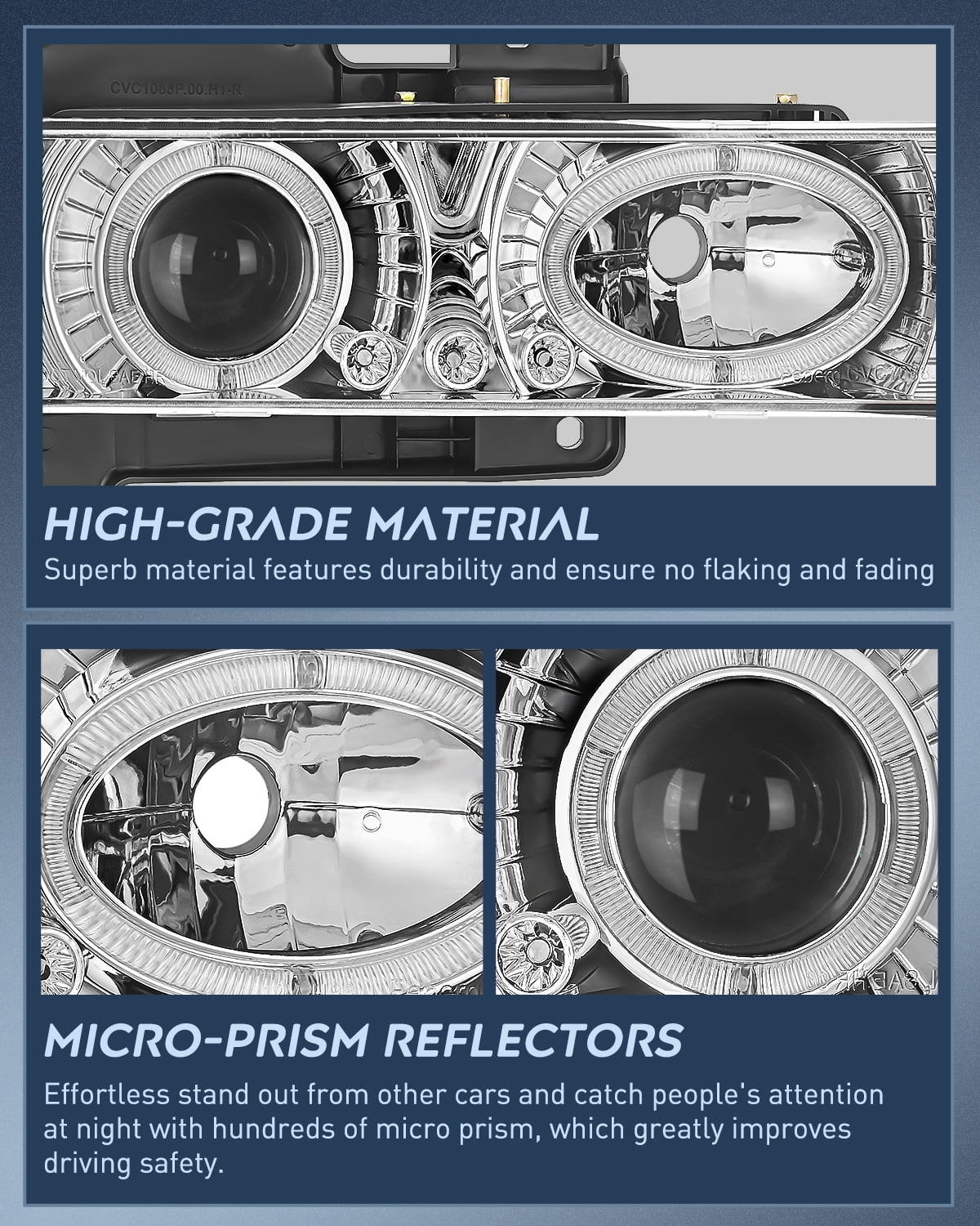 Nilight Headlight Assembly Compatible with 1988-1998 Chevy/GMC C10 C/K 1994-1999 Tahoe 1992-1994 Blazer 1992-1999 Yukon Suburban Chrome Housing Clear Lens Projector Halo Headlights - Image 8