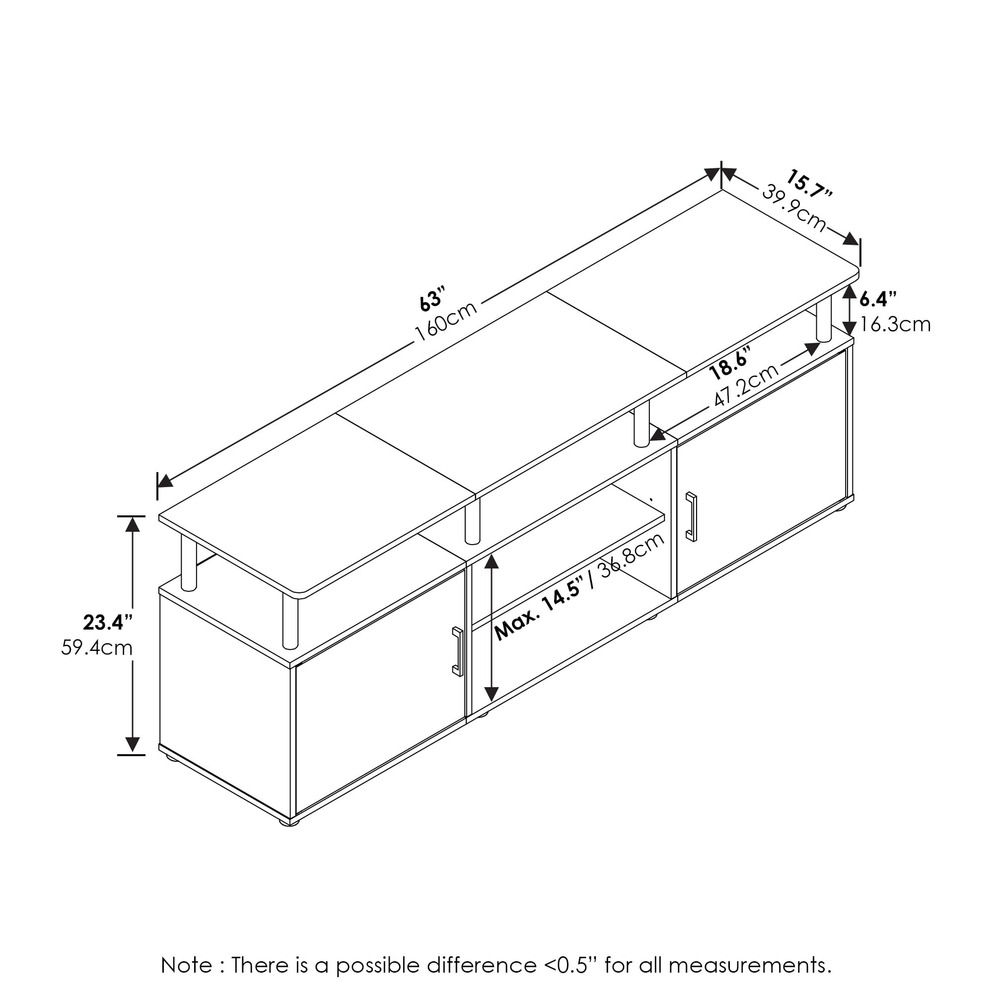 Furinno Jensen TV Stand for TV up to 70 Inch, French Oak Grey/Black - Image 3