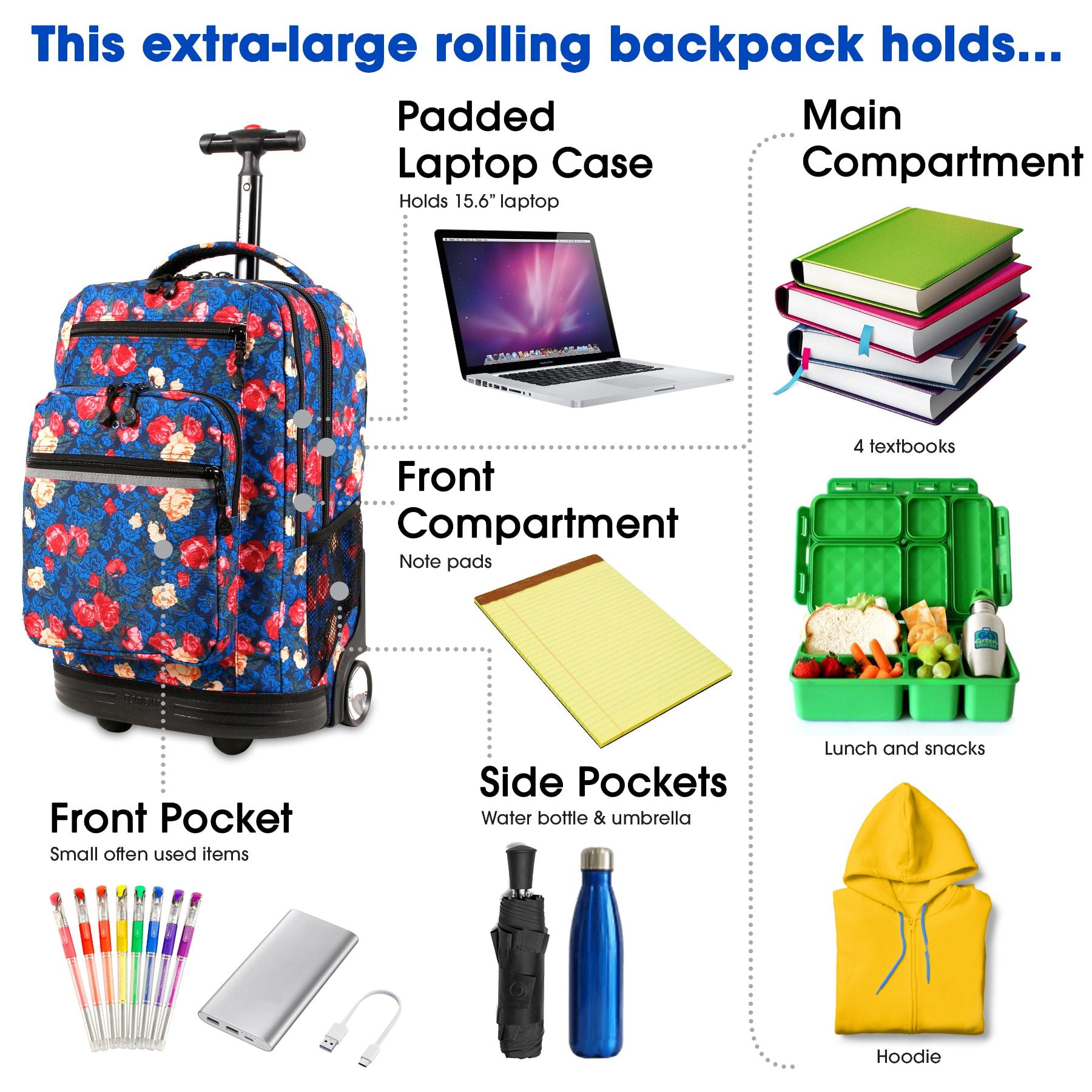 J World Girls and Womens Sundance 20" Rolling Backpack with Laptop Sleeve for School and Travel, Vintage Rose - Image 6