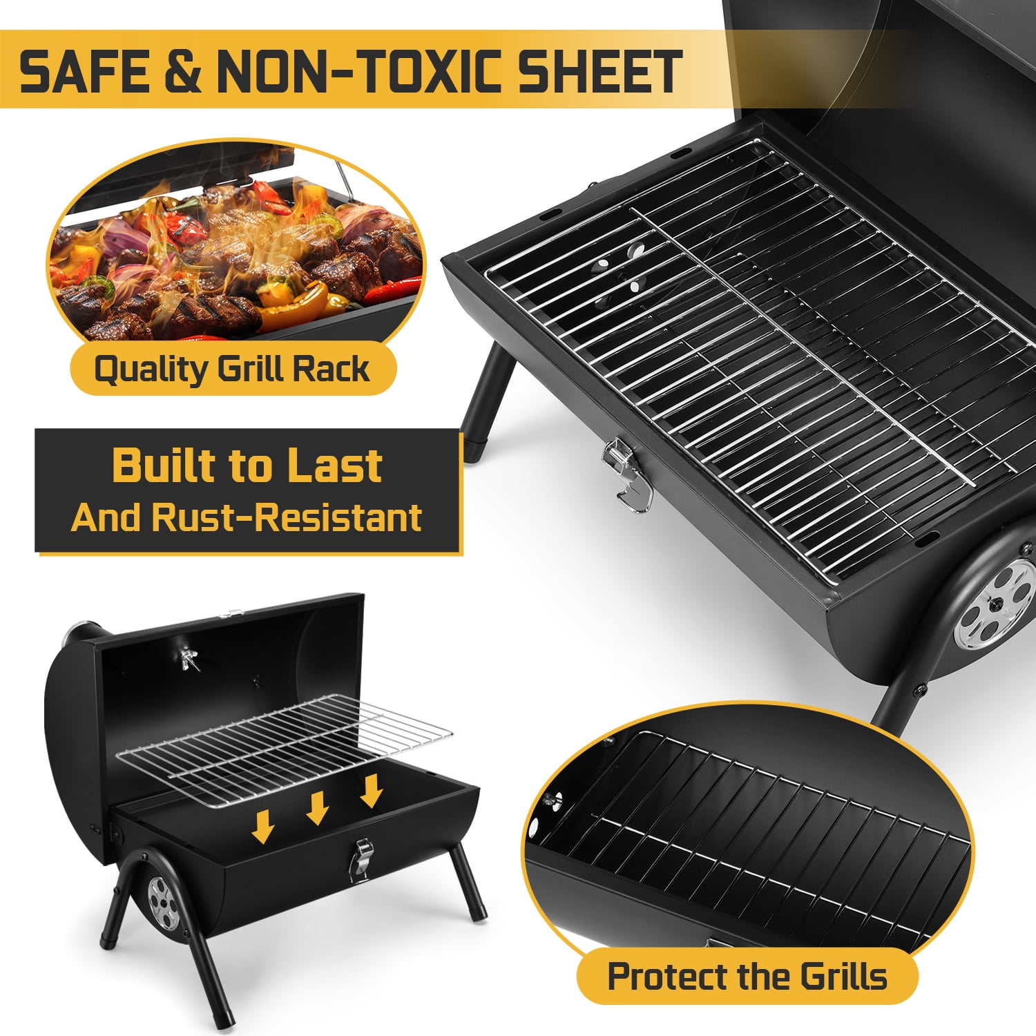 Coliware Portable Outdoor Tabletop Charcoal Grill with accessories tools, Multi-functional Barbecue Smoker for Backyard Camping Picnics Beach, Compact & Heavy Duty - Image 7