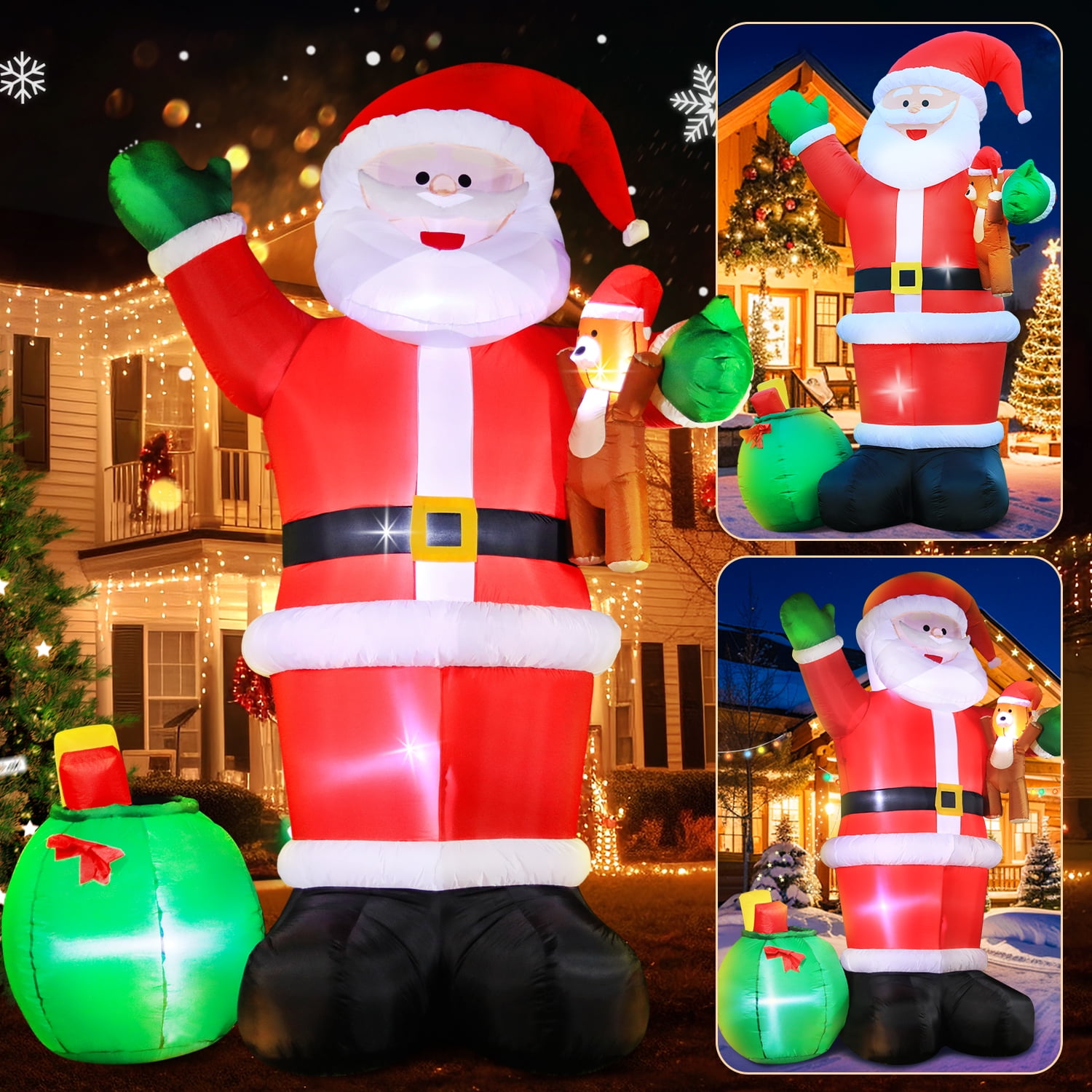 DeeKom 12' Christmas Inflatable Outdoor Decorations, Xmas Giant Blow up Santa Claus with Gift Bag, Built-in LEDs for Lawn Yard Garden Party Festival Celebration - Image 6
