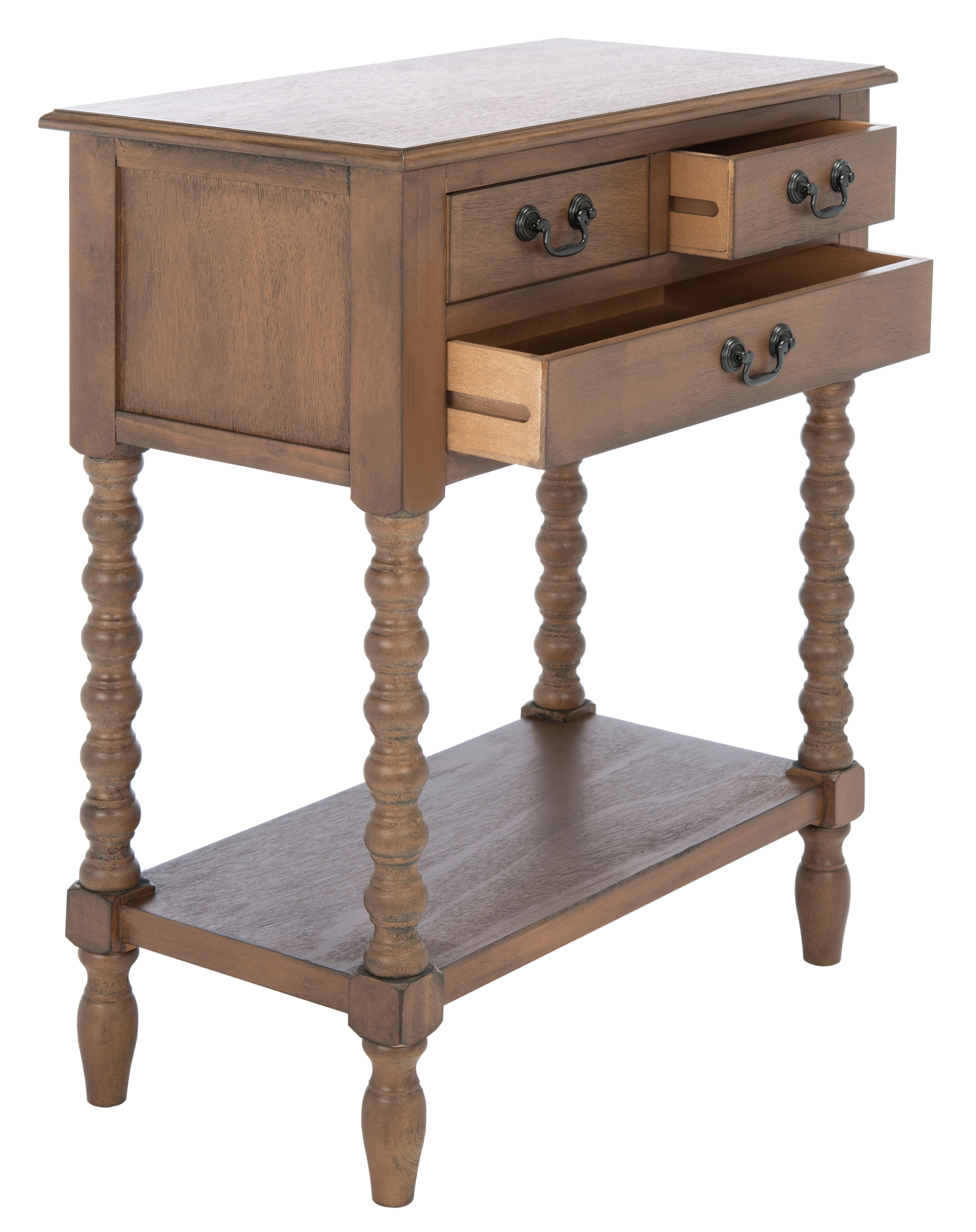 SAFAVIEH Athena French 3-Drawer Brown Wood Rectangle Console Table (23.5 in. W x 13 in. D x 29.5 in. H) - Image 8