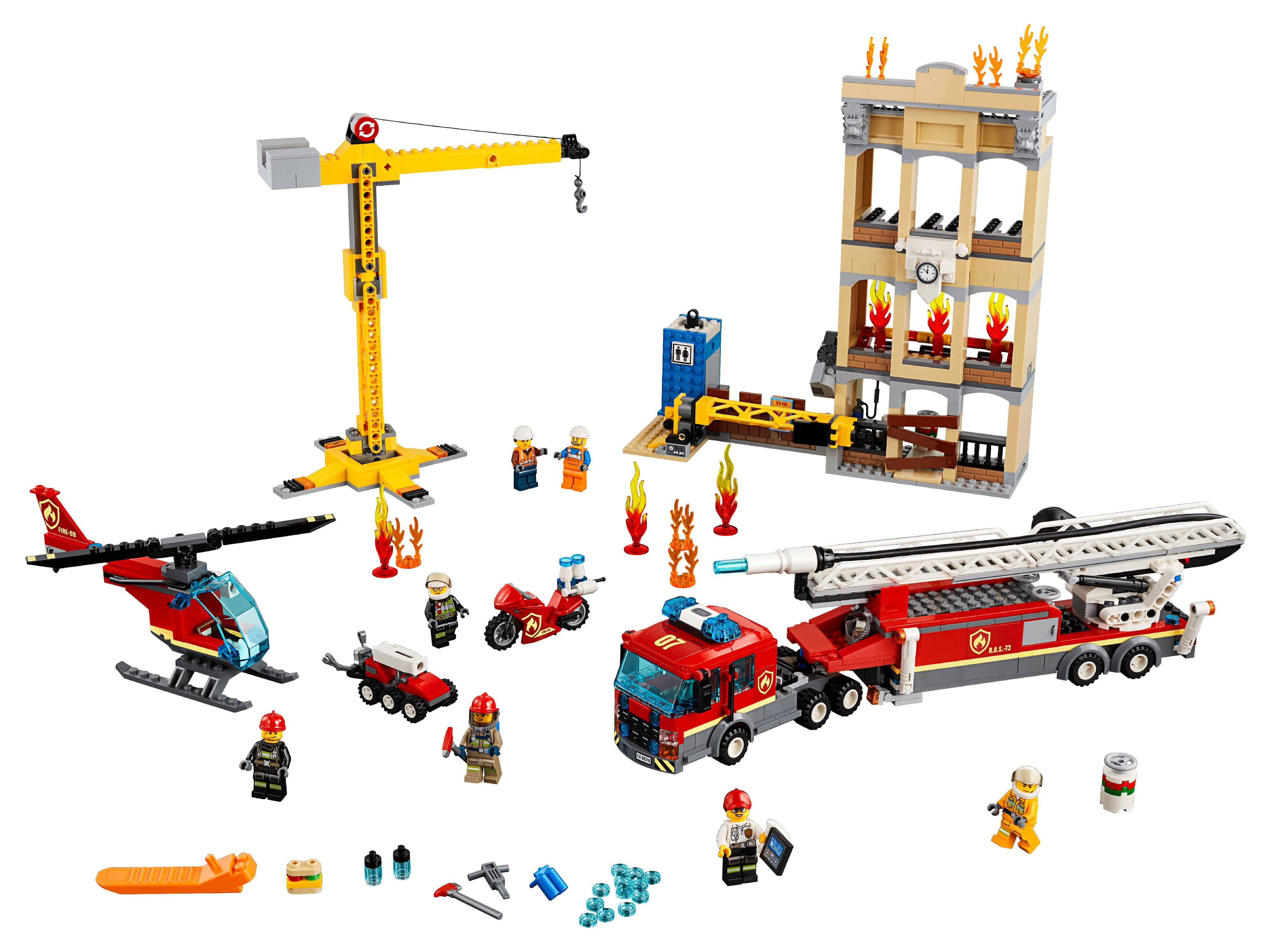 LEGO City Fire Downtown Fire Brigade 60216 Firetruck and Helicopter Rescue Toy - Image 2