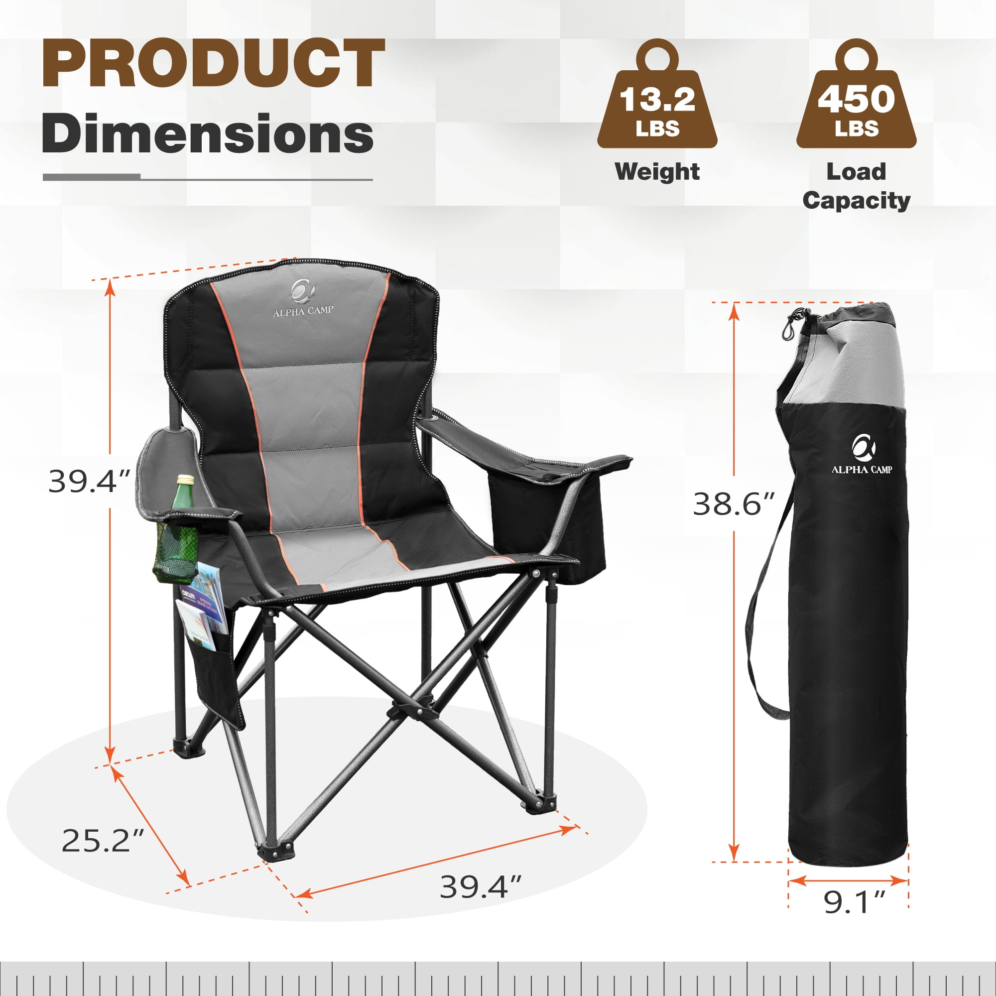 Summit Living Padded Camping Chair with Cooler Bag, Black - Image 12