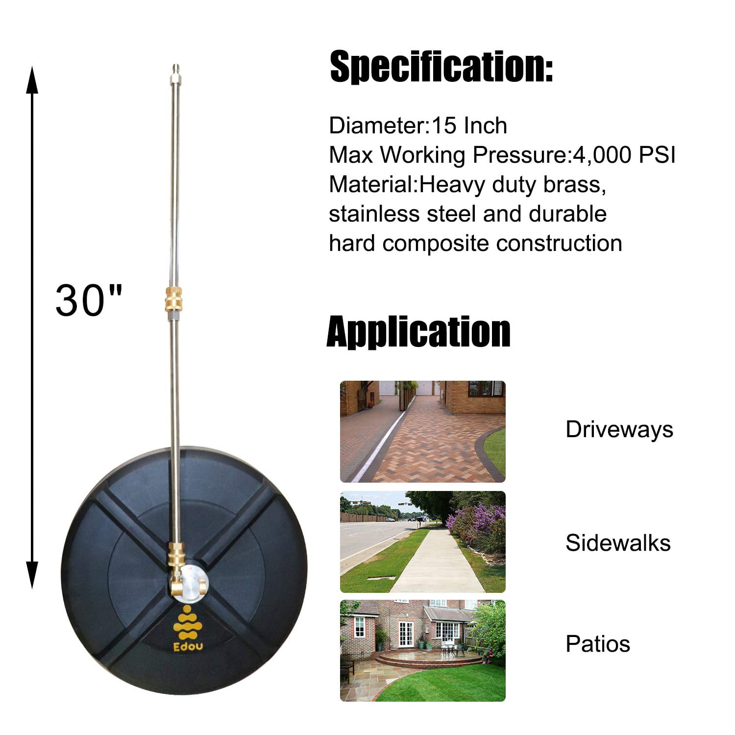 Edou Pressure Washer Surface Cleaner Attachment, Adjustable Wand 15" - Image 3