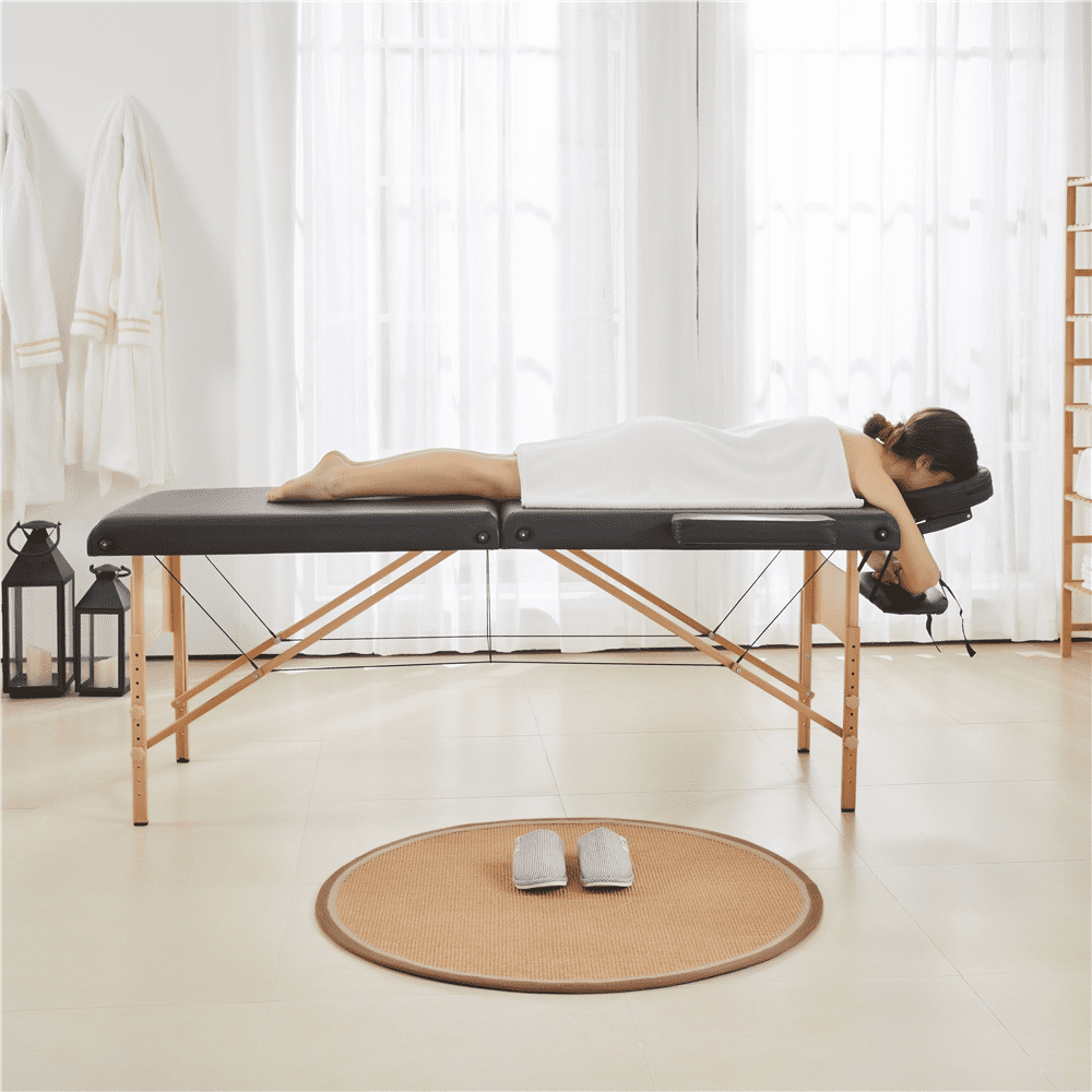 Alden Design 2-Fold Portable Massage Table with Carry Case Bag for Spa Treatments, Black - Image 7