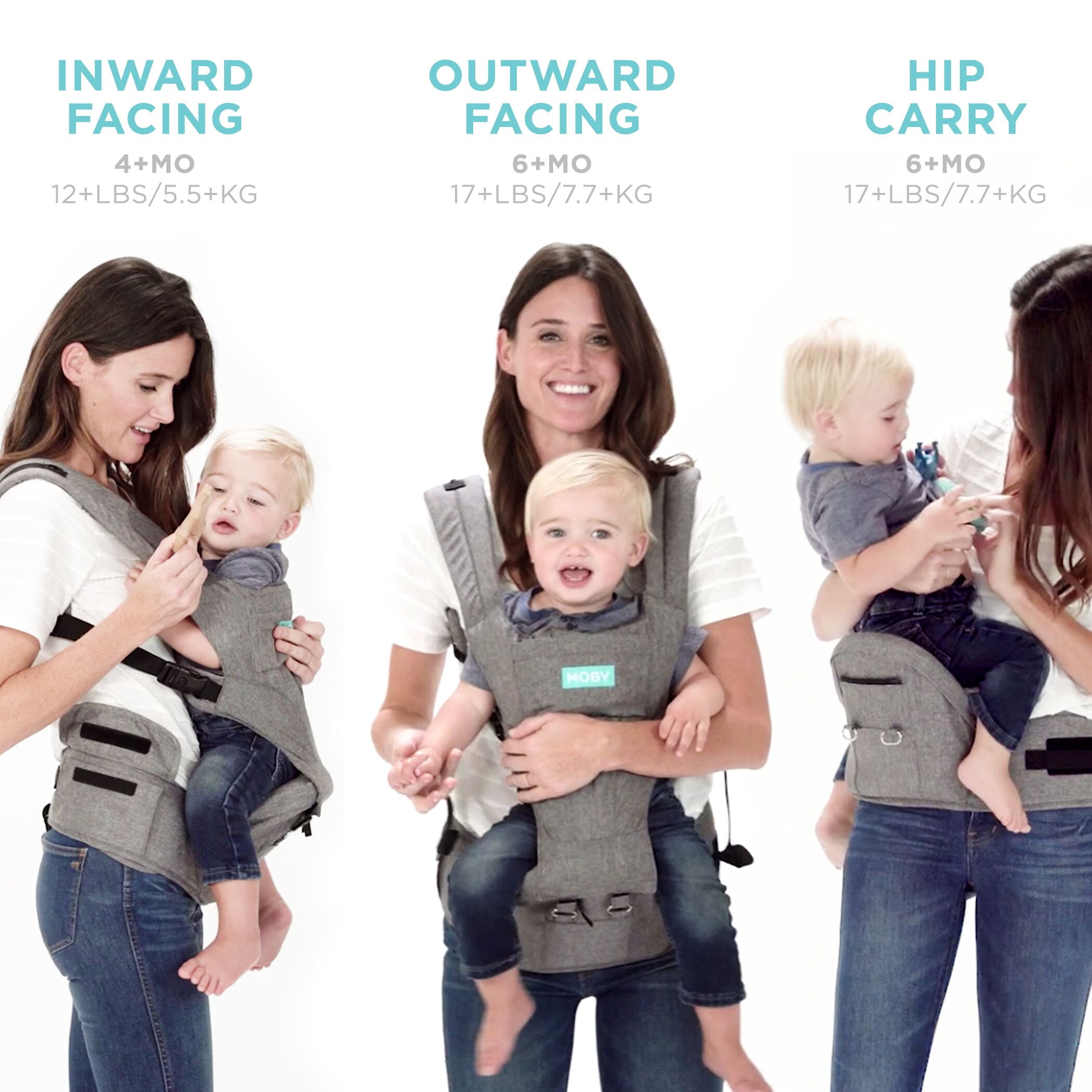 Moby Wrap 2-in-1 Baby Carrier + Hip Seat in Grey - Image 4