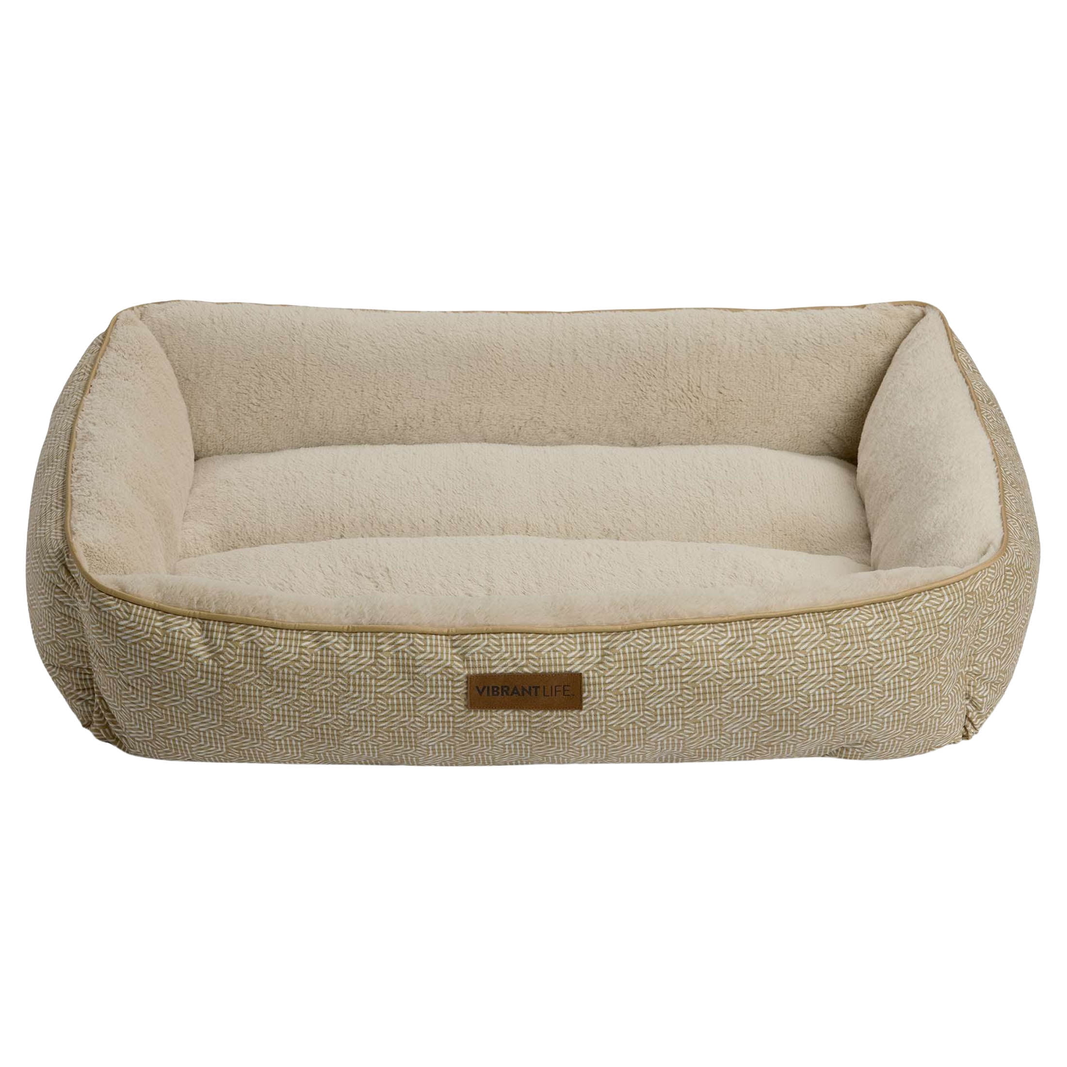 (2 pack) Vibrant Life Extra Large Dog Bed, Bolster Bed for Large Dogs, Extra Large, 42" x 32", Tan - Image 2