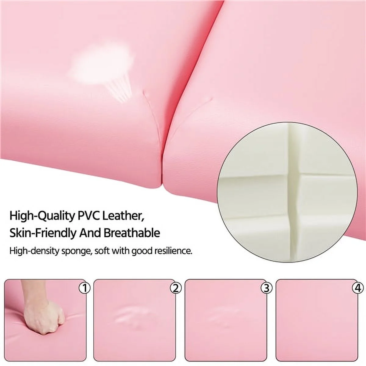 Alden design Fold Portable Massage Table w/ Removable Headrest Armrests, Pink - Image 5