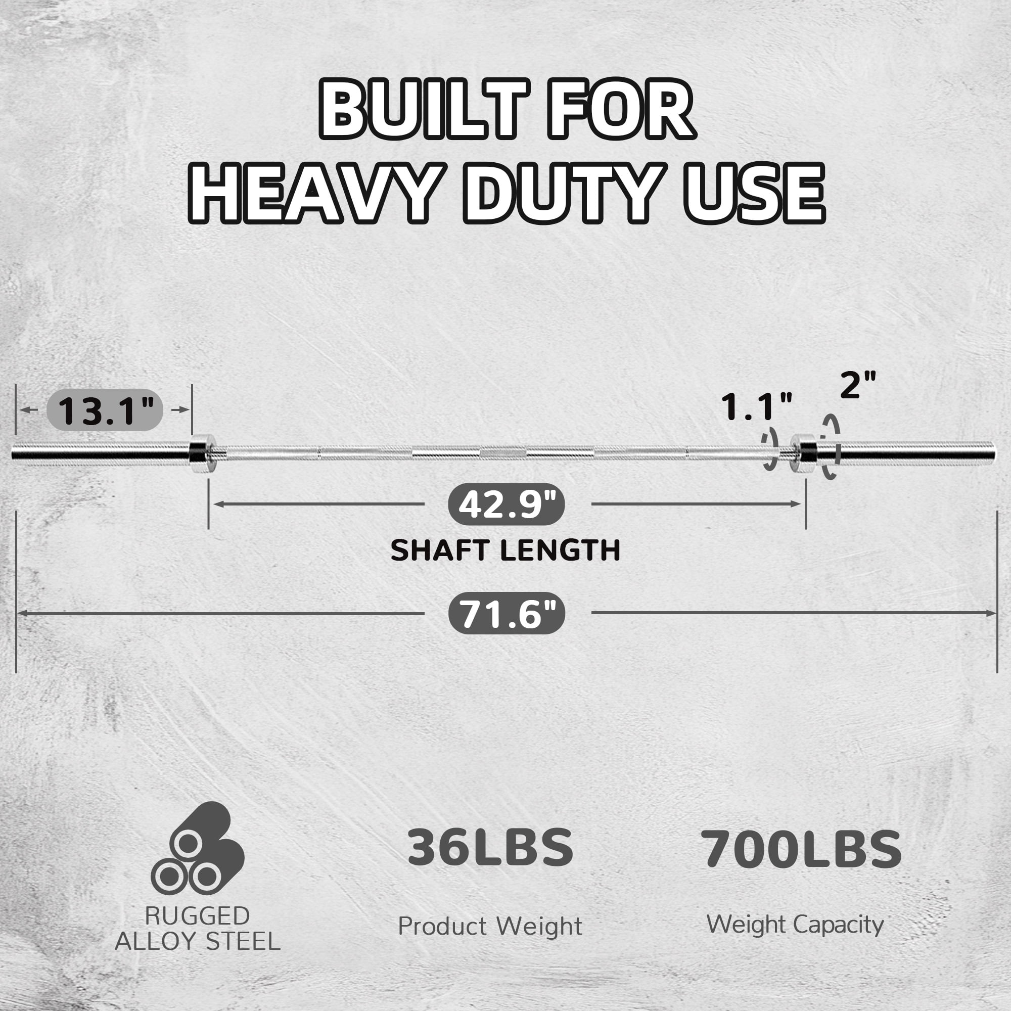 BalanceFrom 6FT Olympic Weight Bar, 2" Sleeves, 700 LB Capacity, For Weightlifting & Strength Training - Image 2