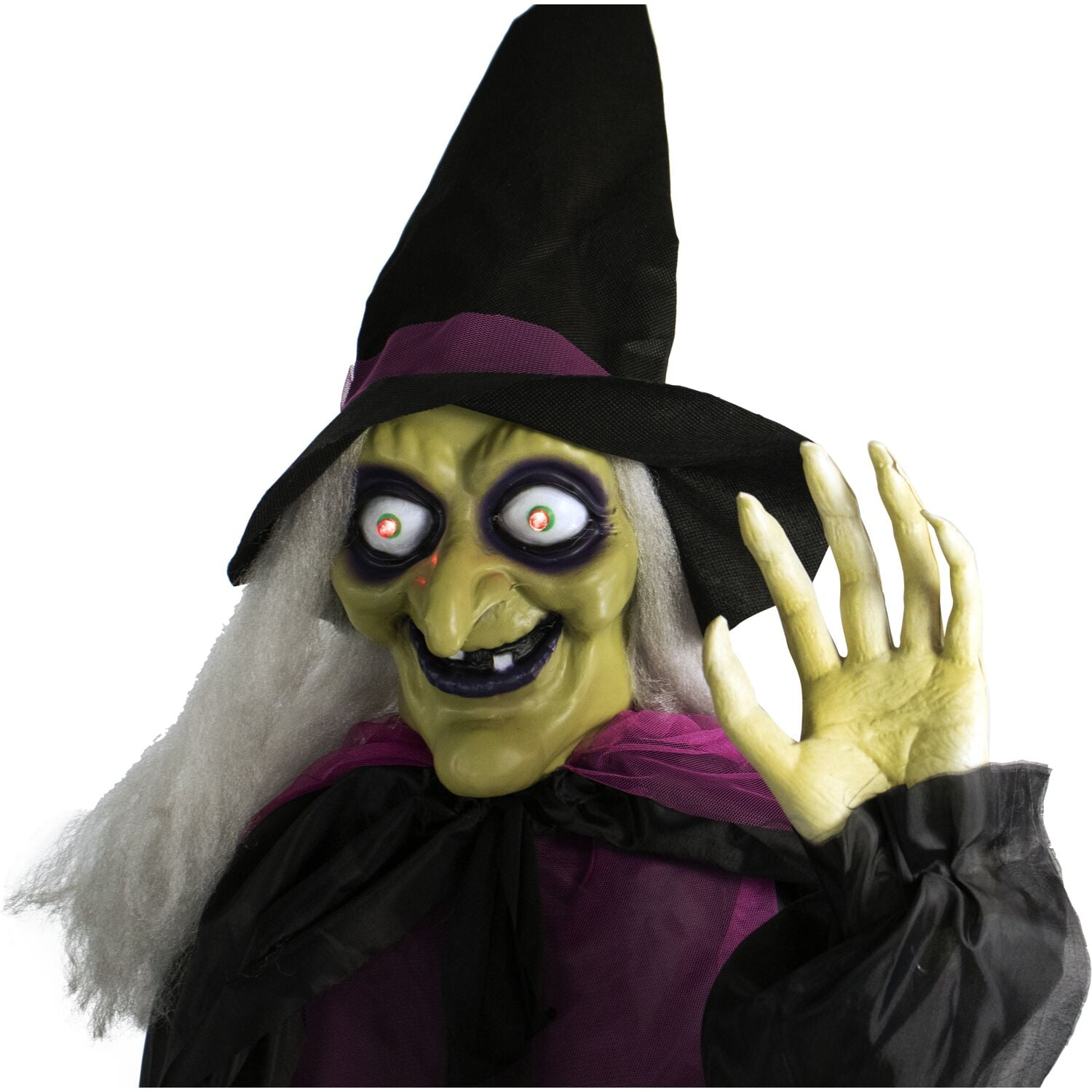 Haunted Hill Farm 5.7 ft Animatronic 3 Witches with Cauldron, Indoor/Covered Outdoor Halloween Decoration with Light-up Eyes, HHWITCH-15FLS - Image 2