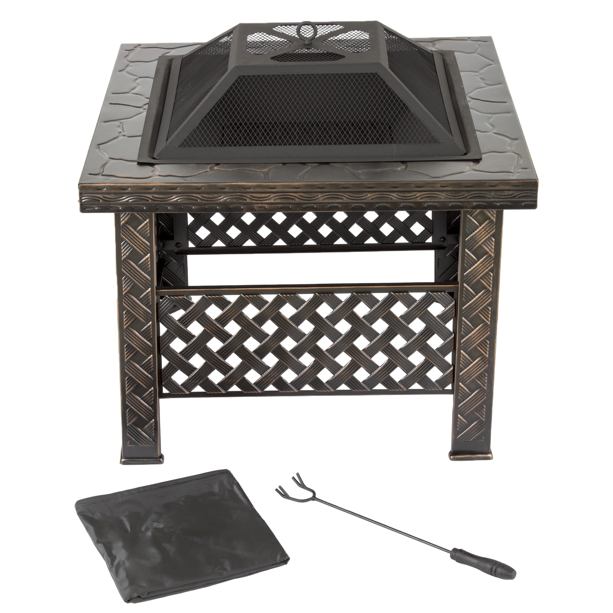 Pure Garden 26-Inch Outdoor Fire Pit with Screen, Cover, and Poker (Bronze) - Image 3
