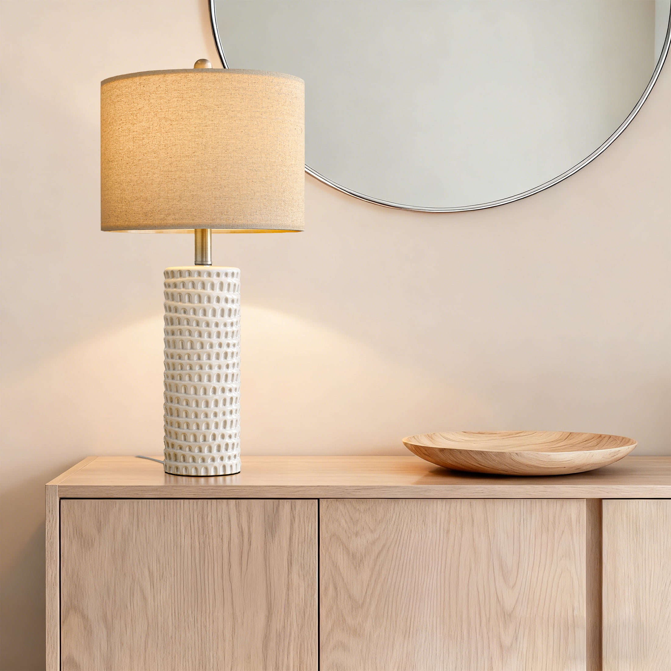 Oneach Ceramic Table Lamp Set of 2 24" White Contemporary Bedside Nightstand Lamps for Bedroom Living Room - Image 11