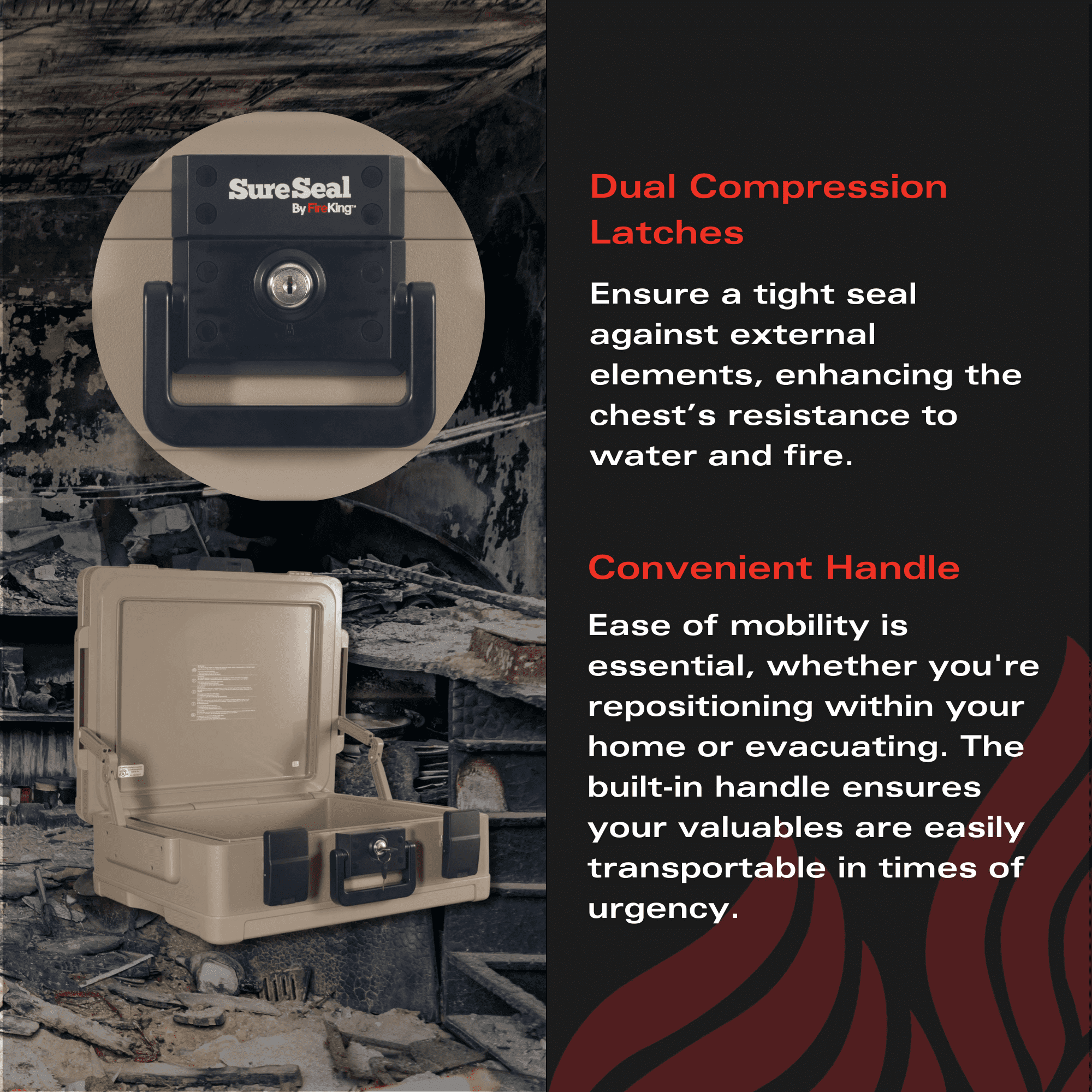 Sure Seal by FireKing 1-Hour Fire-Resistant and Waterproof Chest, 0.38 cu ft, 19.9w x 17d x 7.3h, Taupe, 1 Count - Image 9