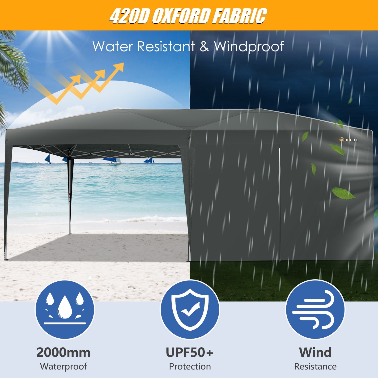 COBIZI 10x20 Pop Up Canopy Tent Easy Up Party Tent Waterproof Canopy Tent with Sidewalls Outdoor Event Tent for Wedding Backyard with Center Lock Sandbags Top Reinforced, Gray - Image 6