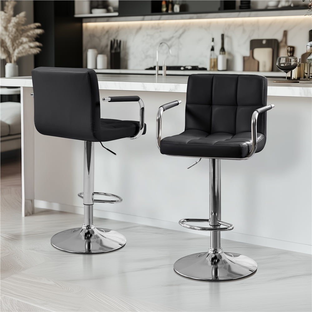 Renwick 2pcs Height Adjustable PU Leather Bar Stools for Living Room Dining Room, Black - Image 2