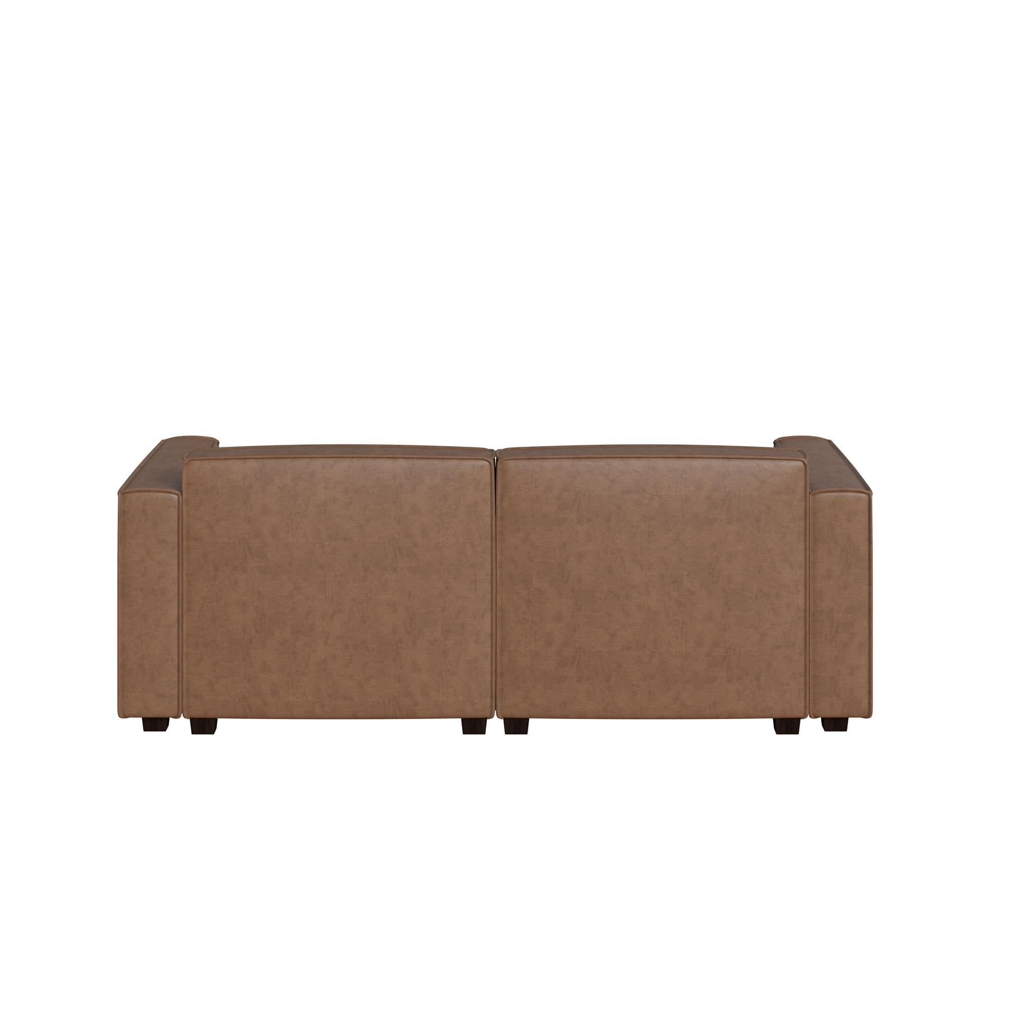 Mainstays Wynnewood 75" Low Profile Faux Leather Sofa Couch with 2 Throw Cushions, Brown - Image 13