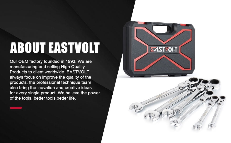 Eastvolt 12 Pieces Flex Head Ratcheting Wrench Set, Metric 8mm-19mm, Combination Ended Spanner kits, Chrome Vanadium Steel with Toolbox - Image 9