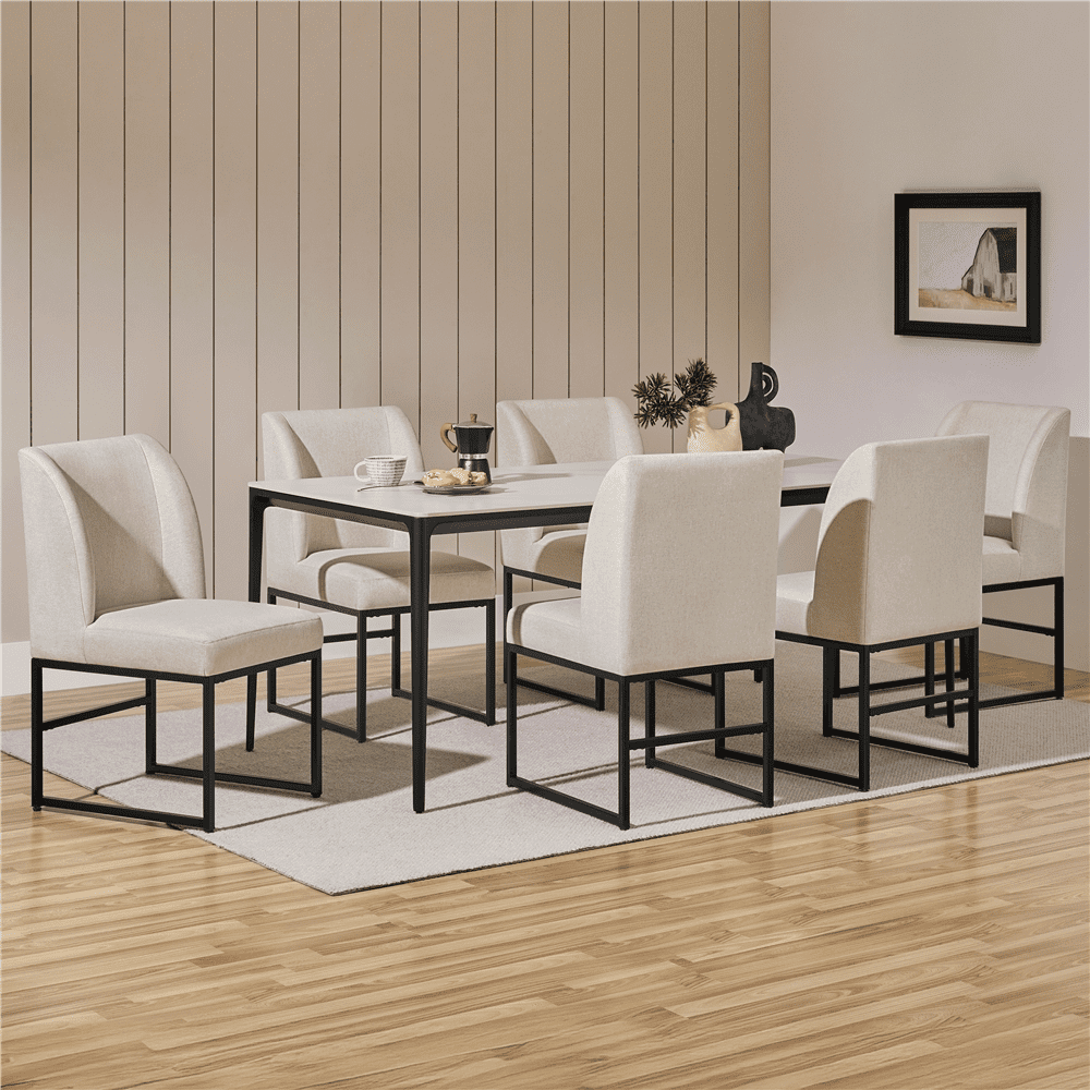 Alden Design 2pcs Modern Upholstered Fabric Dining Chairs for Dining Room, Beige - Image 6