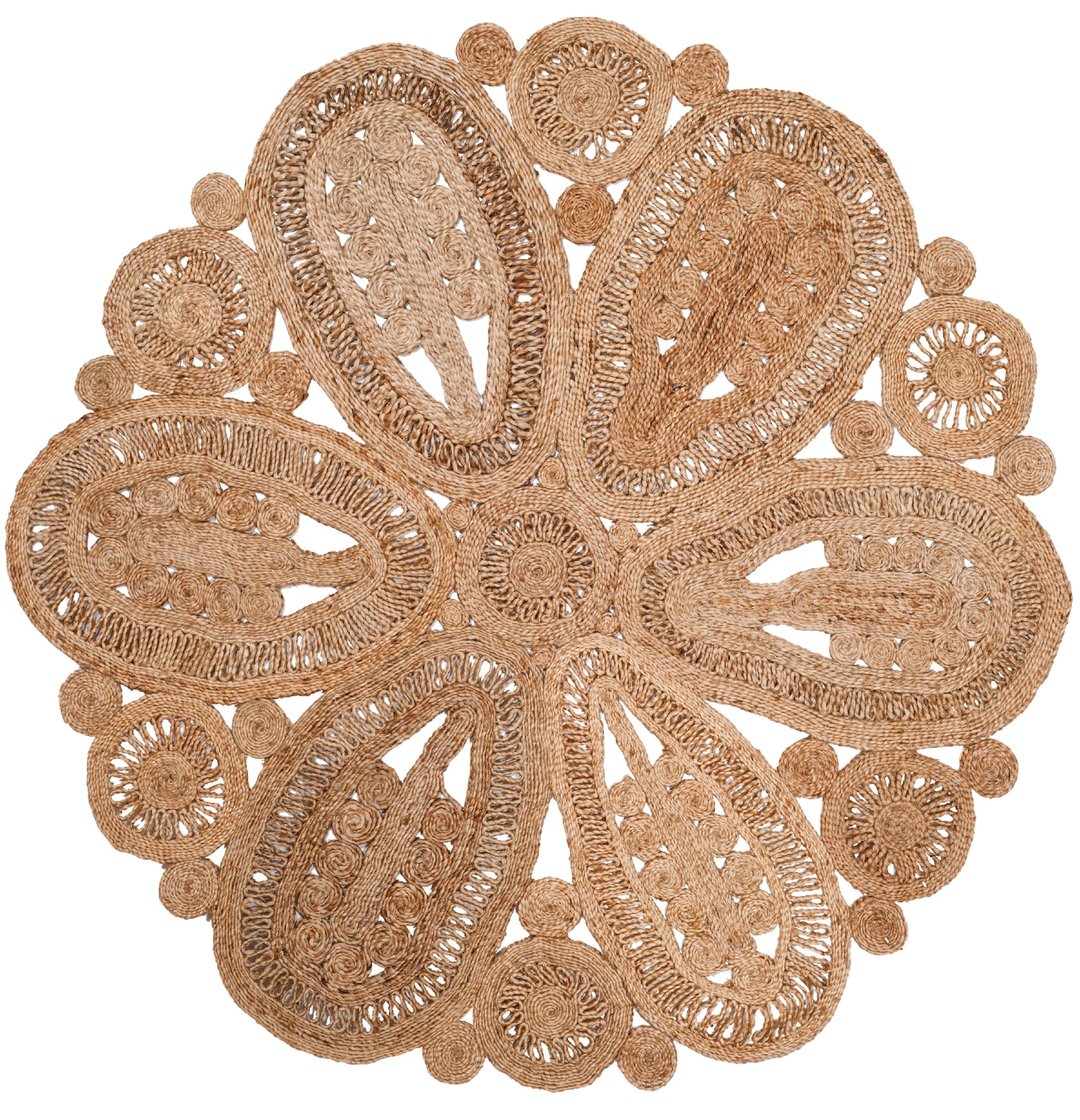 SAFAVIEH Natural Fiber Stamen Braided Jute Area Rug, Natural, 6' x 6' Round - Image 4