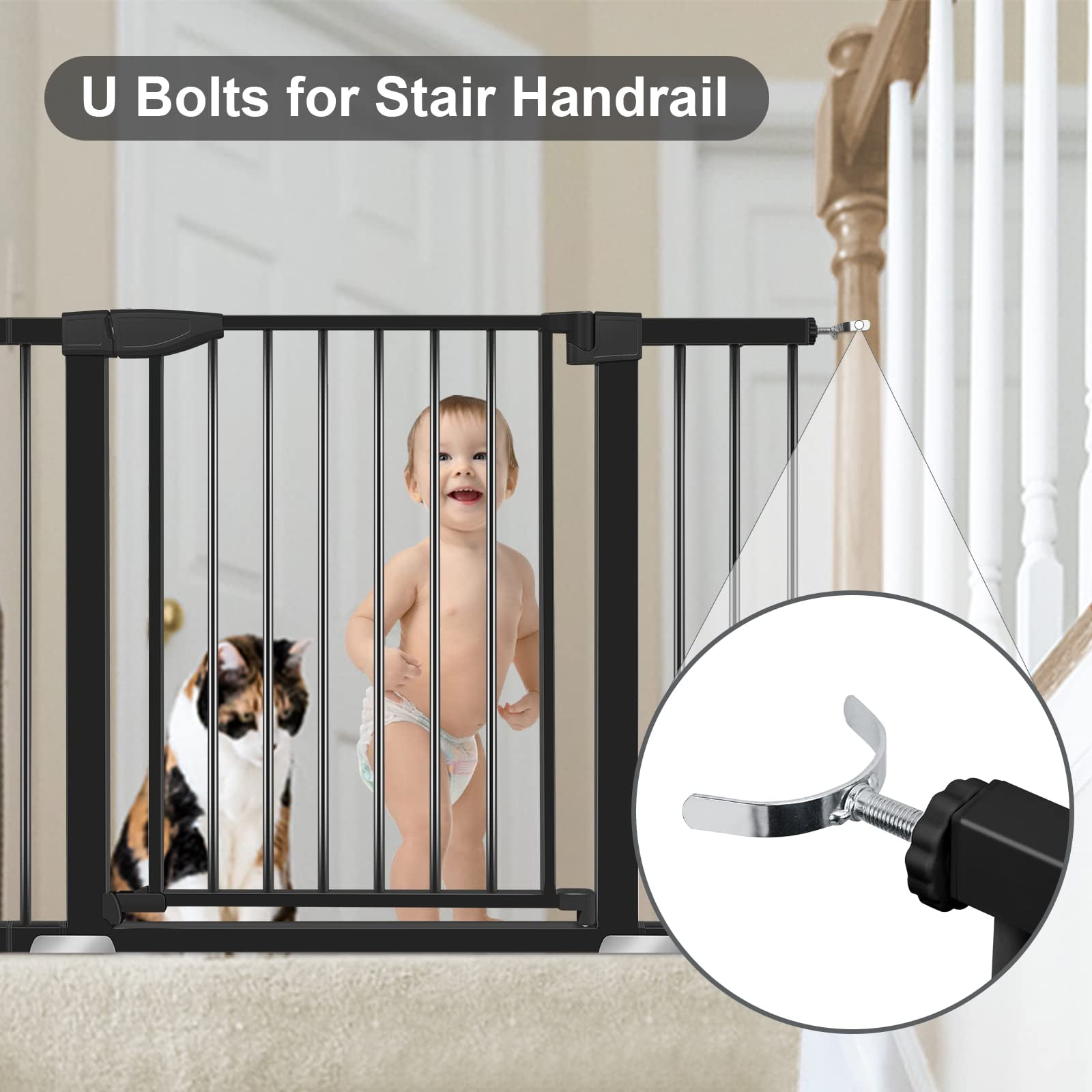 Yacul 29.3"-46" Extra Wide Baby Gate, 30" Tall Auto Close Walk Through Door Baby Safety Gate Pet Dog Gate for Doorways, Stairs, Hallways, Black - Image 6