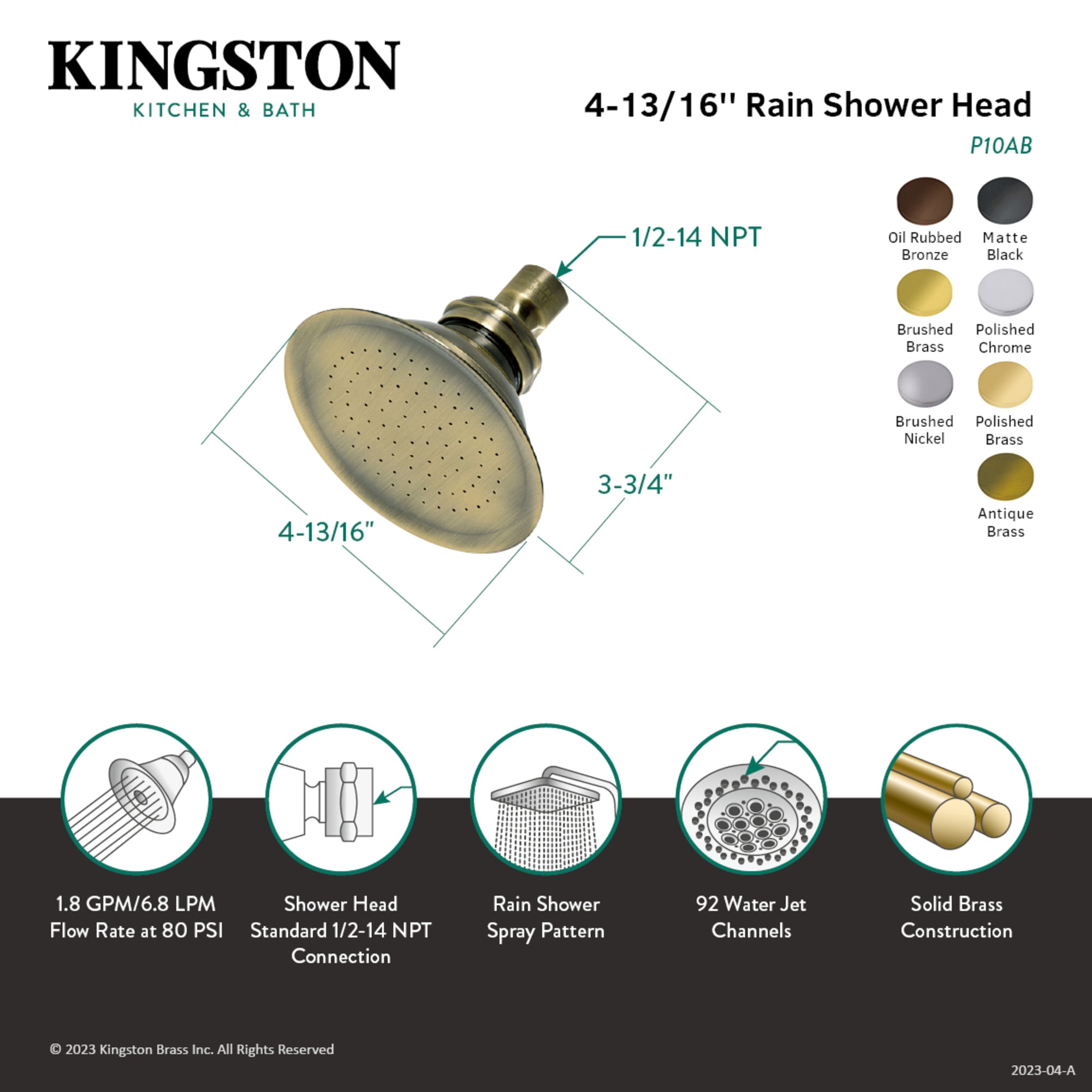 Kingston Brass P10SN Victorian 4-3/4-Inch Round Raindrop Brass Shower Head in Brushed Nickel - Image 6