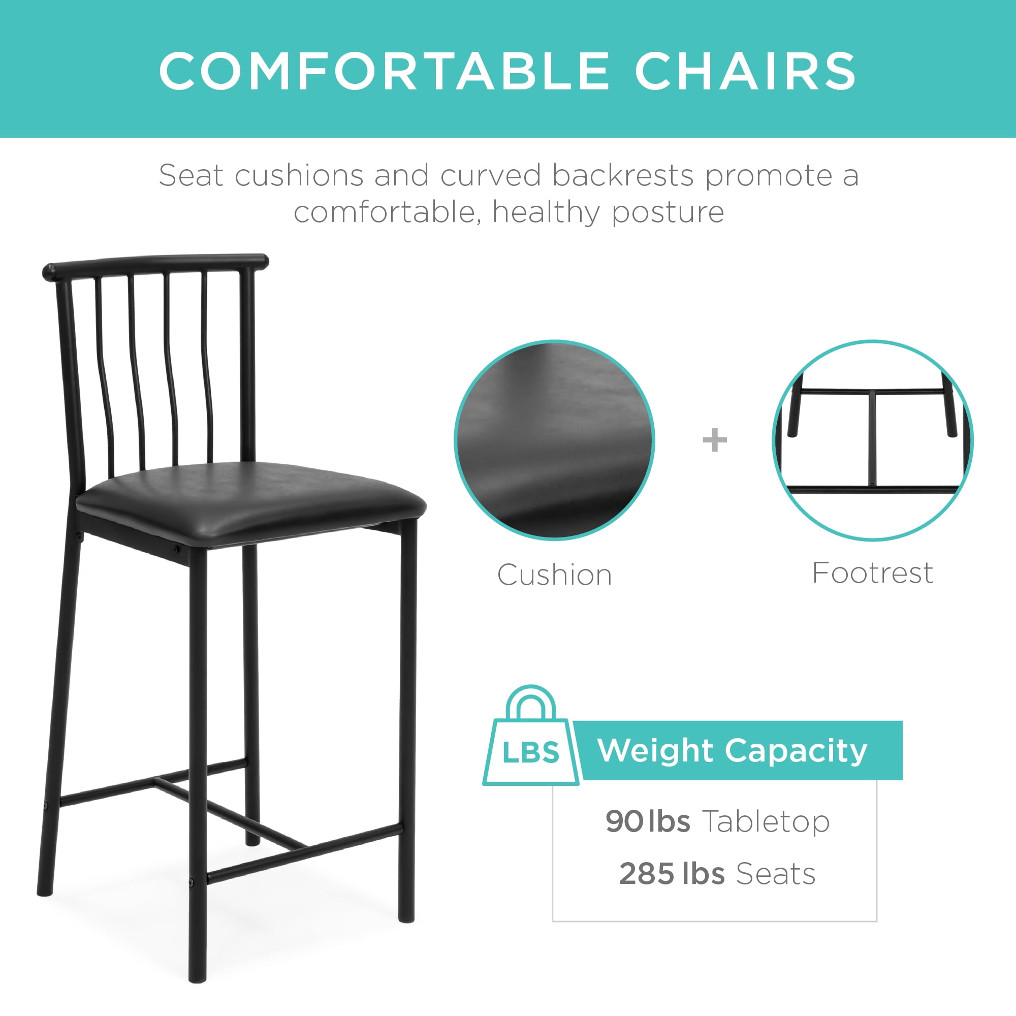 Best Choice Products 3-Piece Wooden Counter Height Dining Table Set for Kitchen, Dining Room w/ Storage - Espresso - Image 4