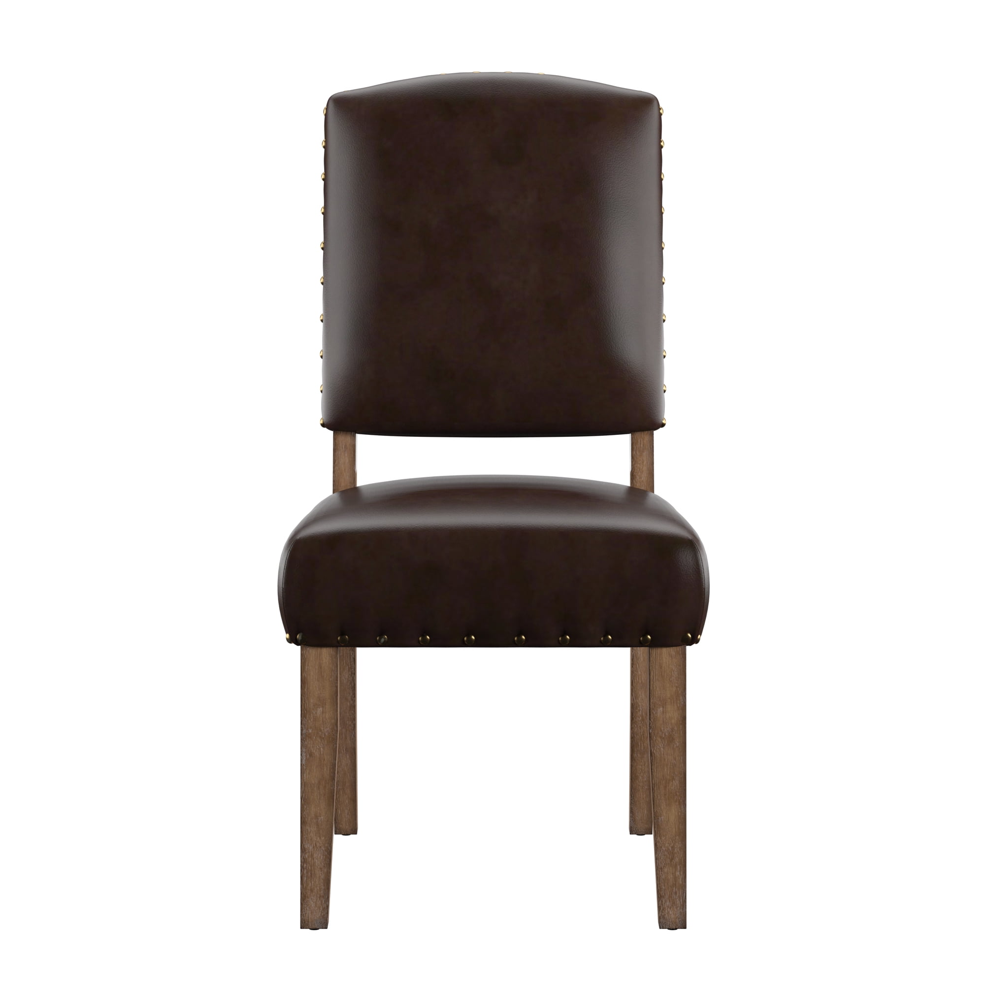 Weston Home Nailhead Upholstered and Wood Dining Chair, Set of 2, Brown Faux Leather - Image 5
