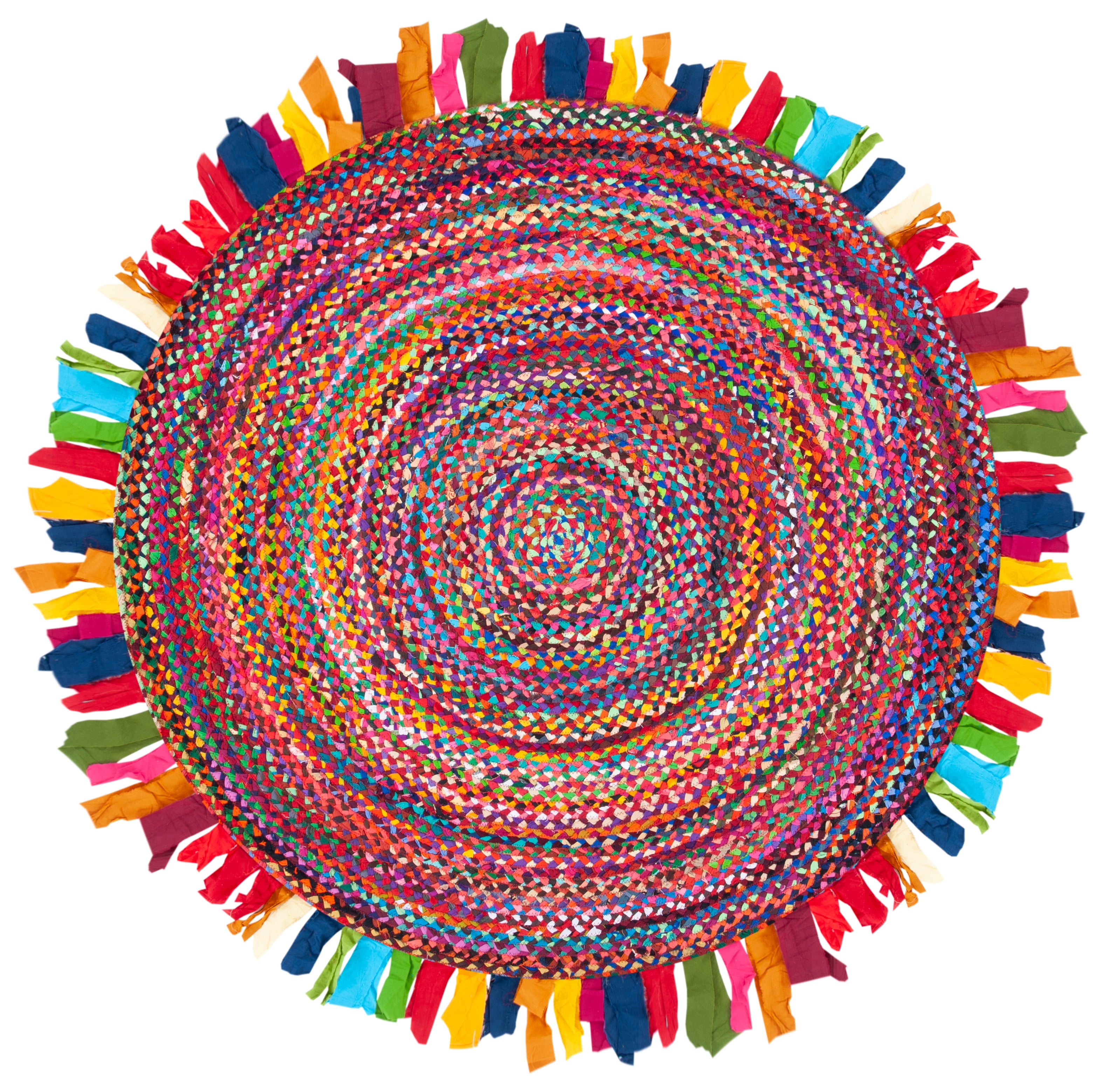 SAFAVIEH Braided Paisley Transitional Cotton Reversible Area Rug, Red/Multi, 5' x 5' Round - Image 6