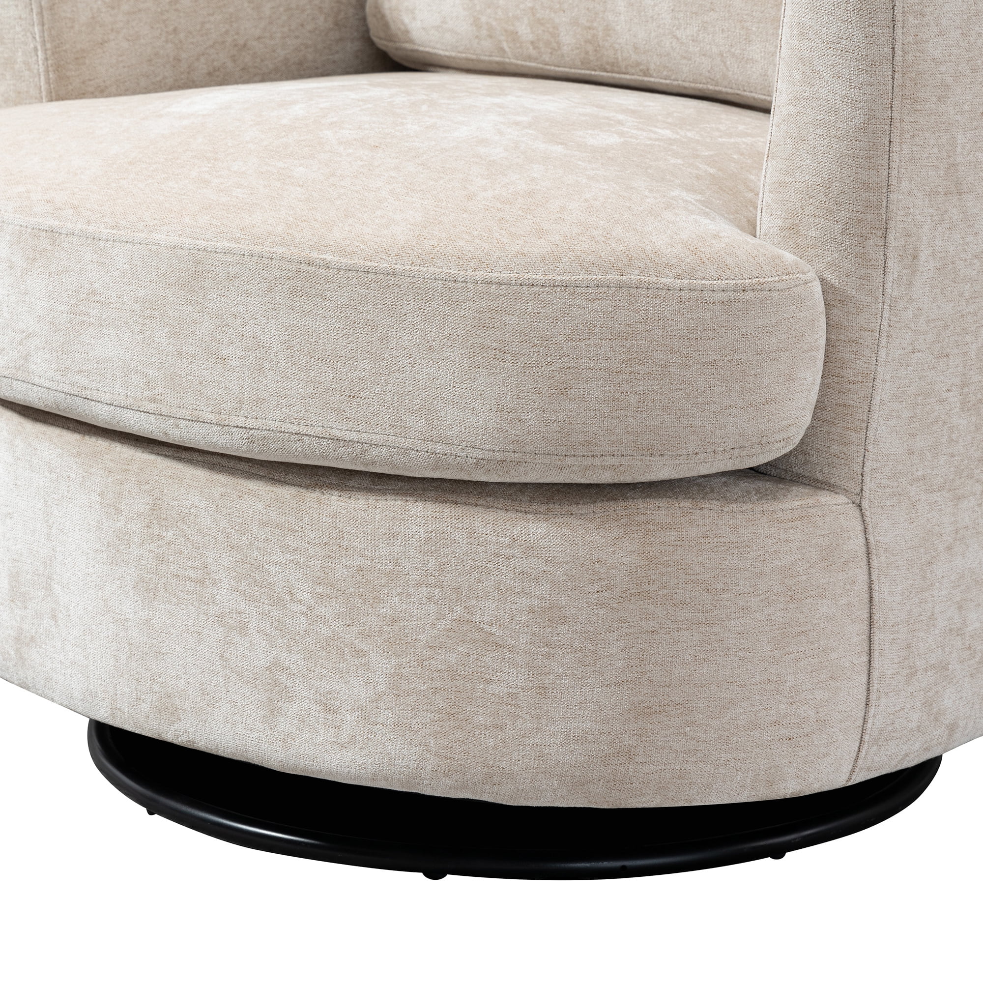 Aukfa 32" Wide Swivel Barrel Chair Accent Chair with Pillow for Living Room Bedroom, Chenille, Beige - Image 15