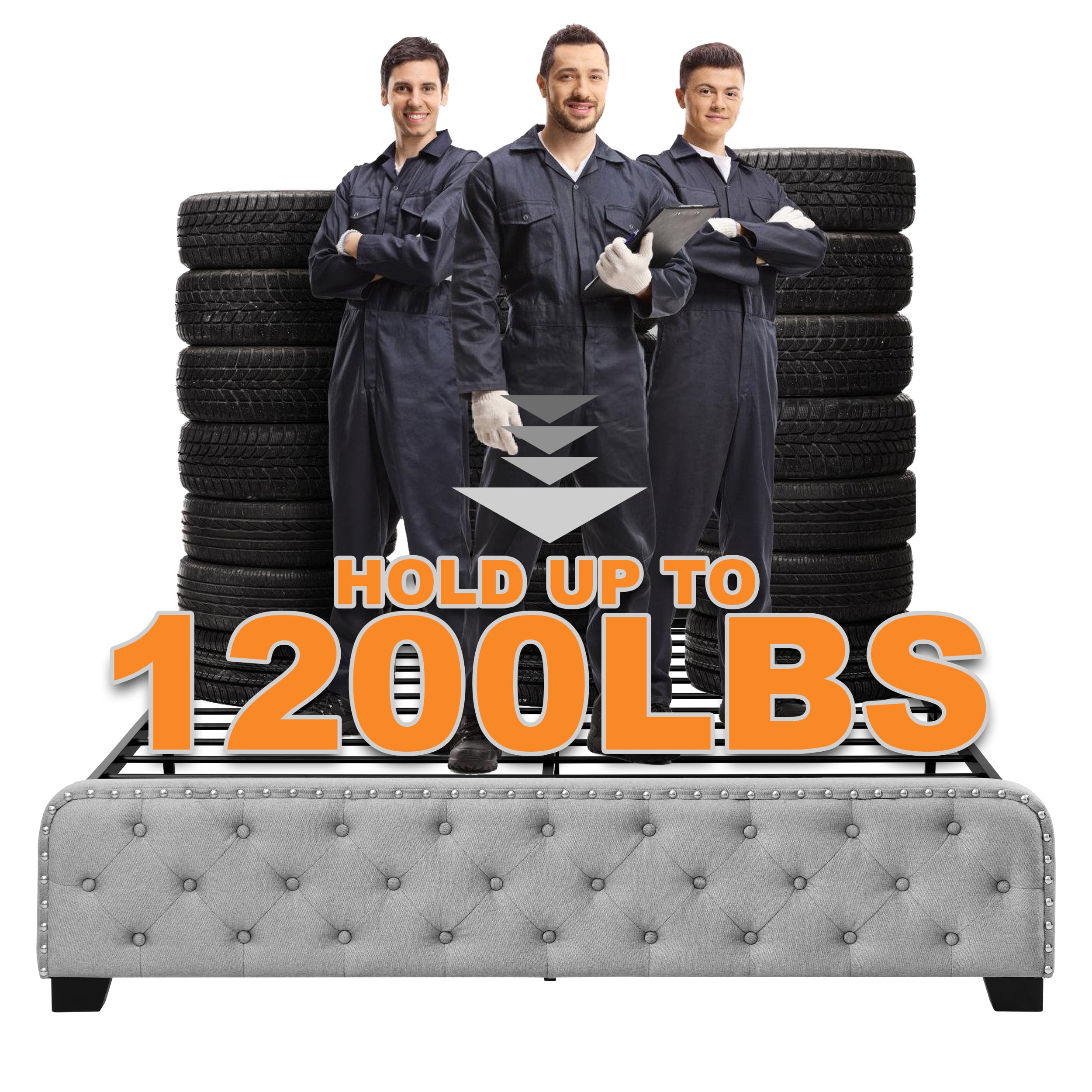 TrumanPick Queen Size 4 Drawers Bed Frame with Adjustable Upholstered Button Headboard, Adult, Grey - Image 9