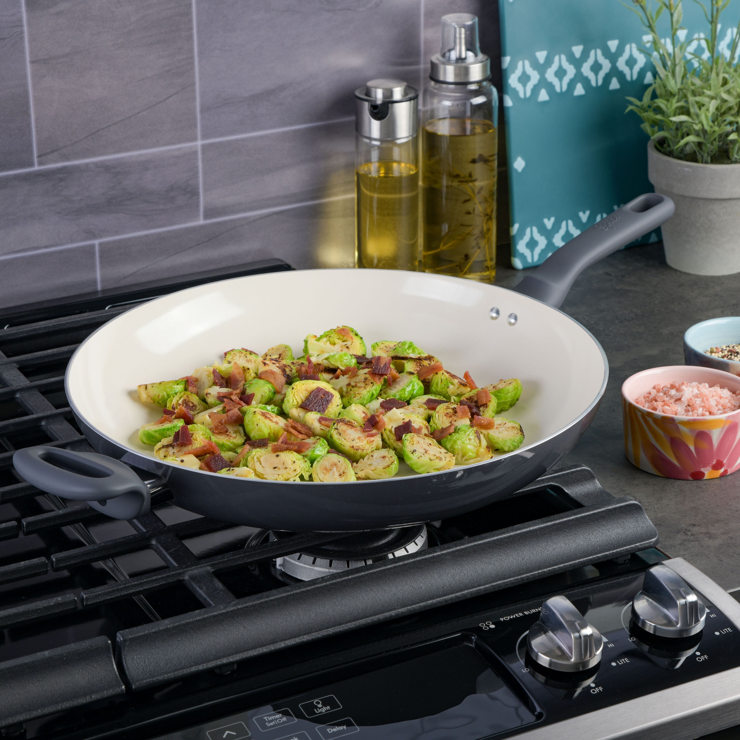 Spice by Tia Mowry - Tia's Healthy Nonstick Ceramic 14-Inch Charcoal Aluminum Skillet - Image 2