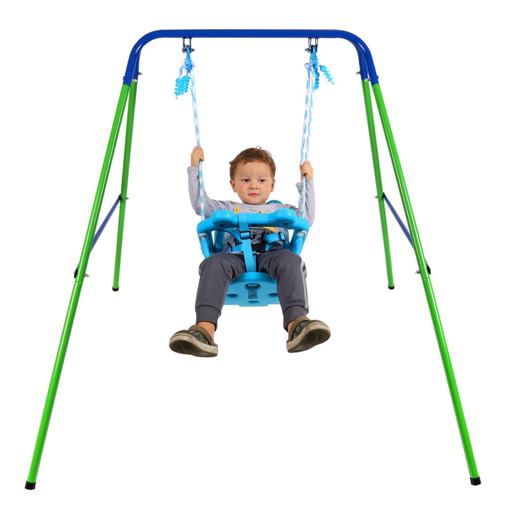 Toddler Swing Set Folding Metal Swing Set with Safety Seat for Baby Chirldren Gifts Sturdy Metal Swing Stand Safety Belt Indoor Outdoor Infant Swing for Toddlers Age 9-60 Months ChYoung - Image 9