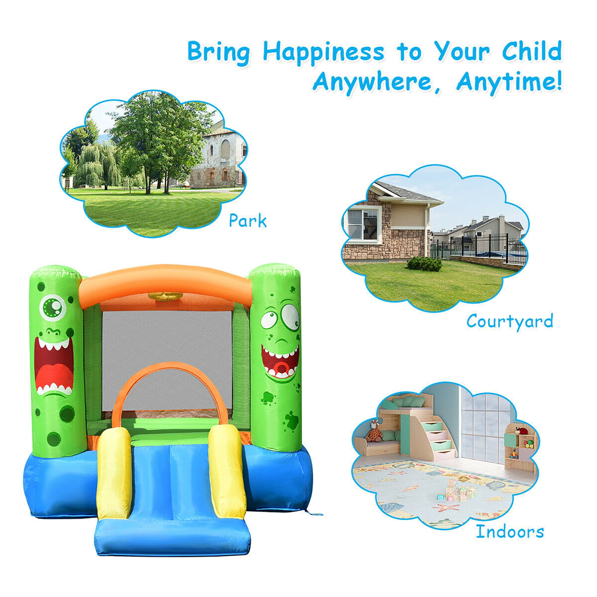 Costway Inflatable Bounce House Jumper Castle Kids Playhouse w/ Basketball Hoop & Slide - Image 11