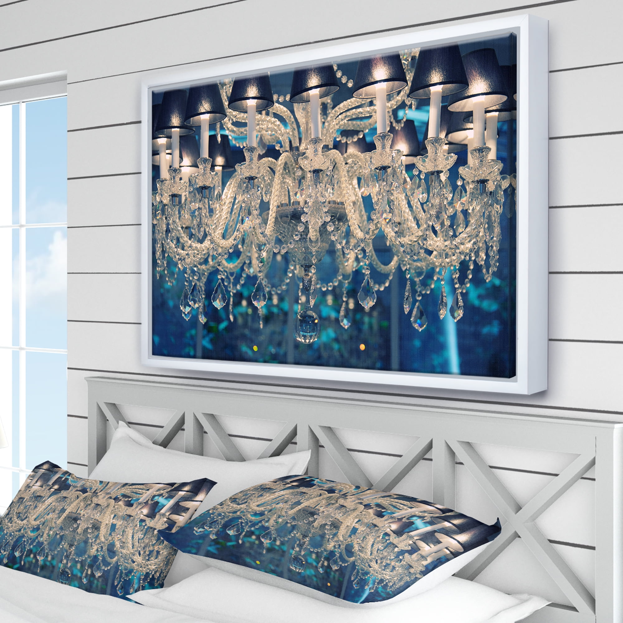 Designart ' Blue Vintage Crystal Chandelier ' Flower Artwork on Framed Canvas - Image 3